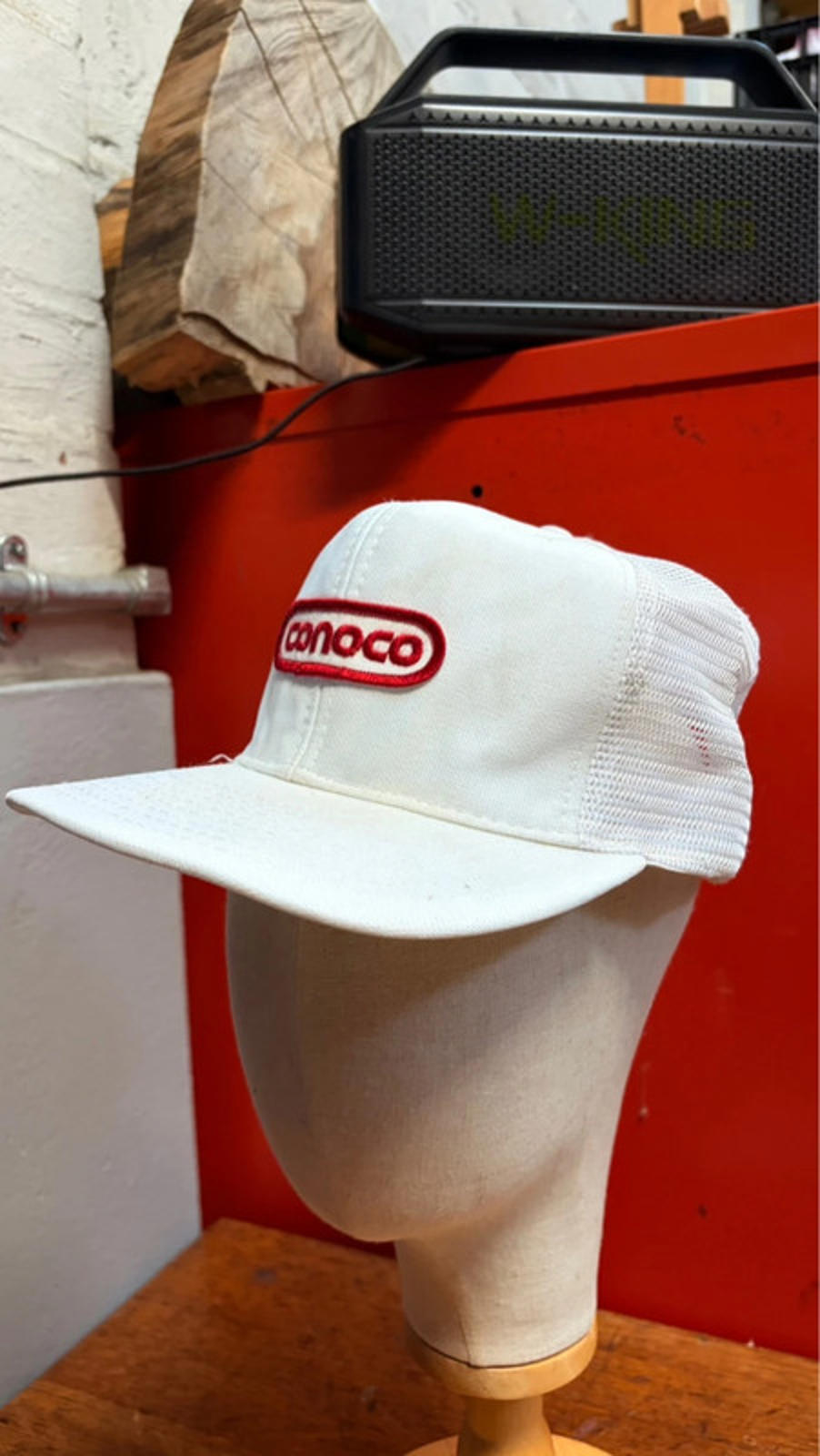 Vintage White Conoco Gas & Oil Cap - Embroidered Logo