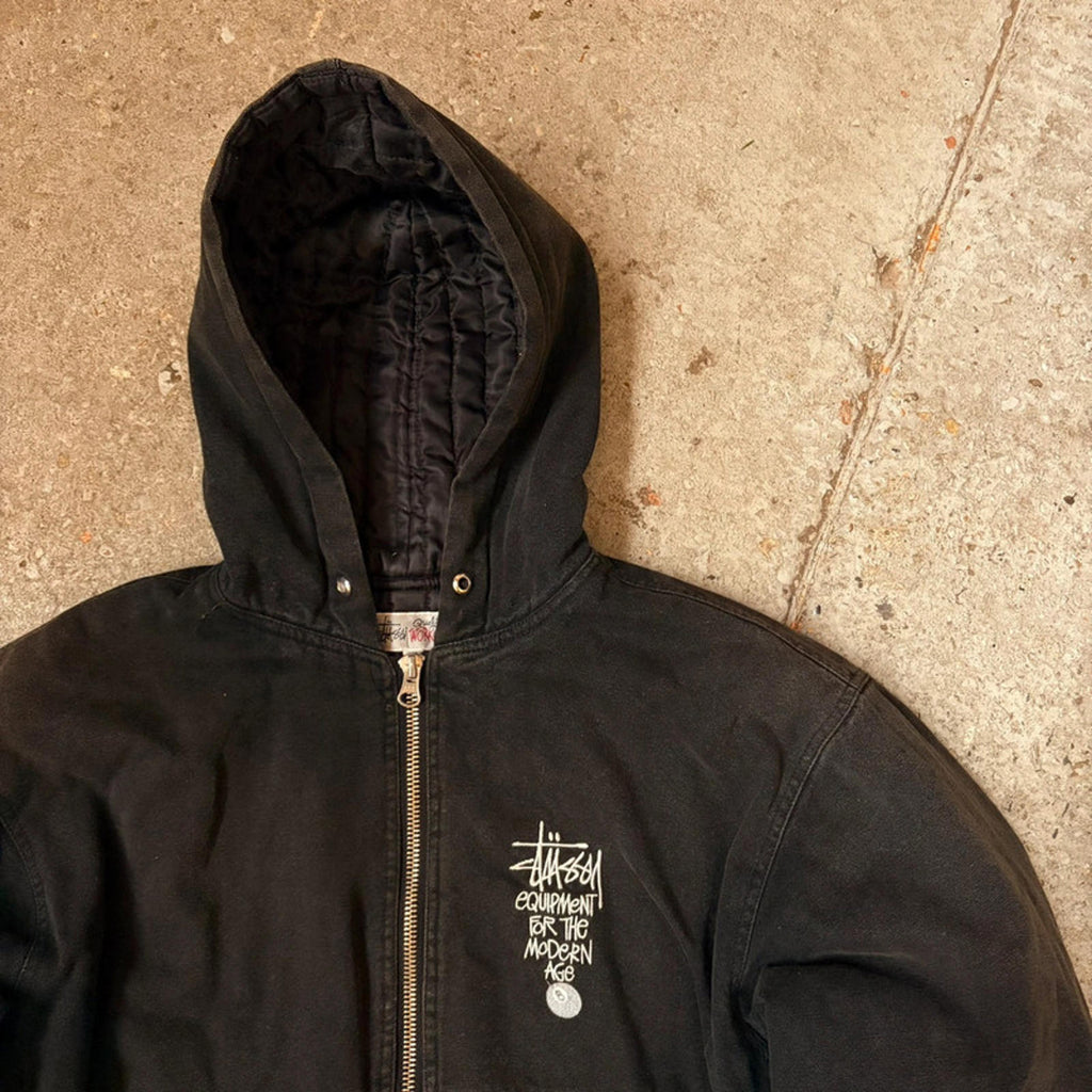 Stüssy Vintage Black Canvas Hooded Jacket - Size XXL (Fits Like XL)