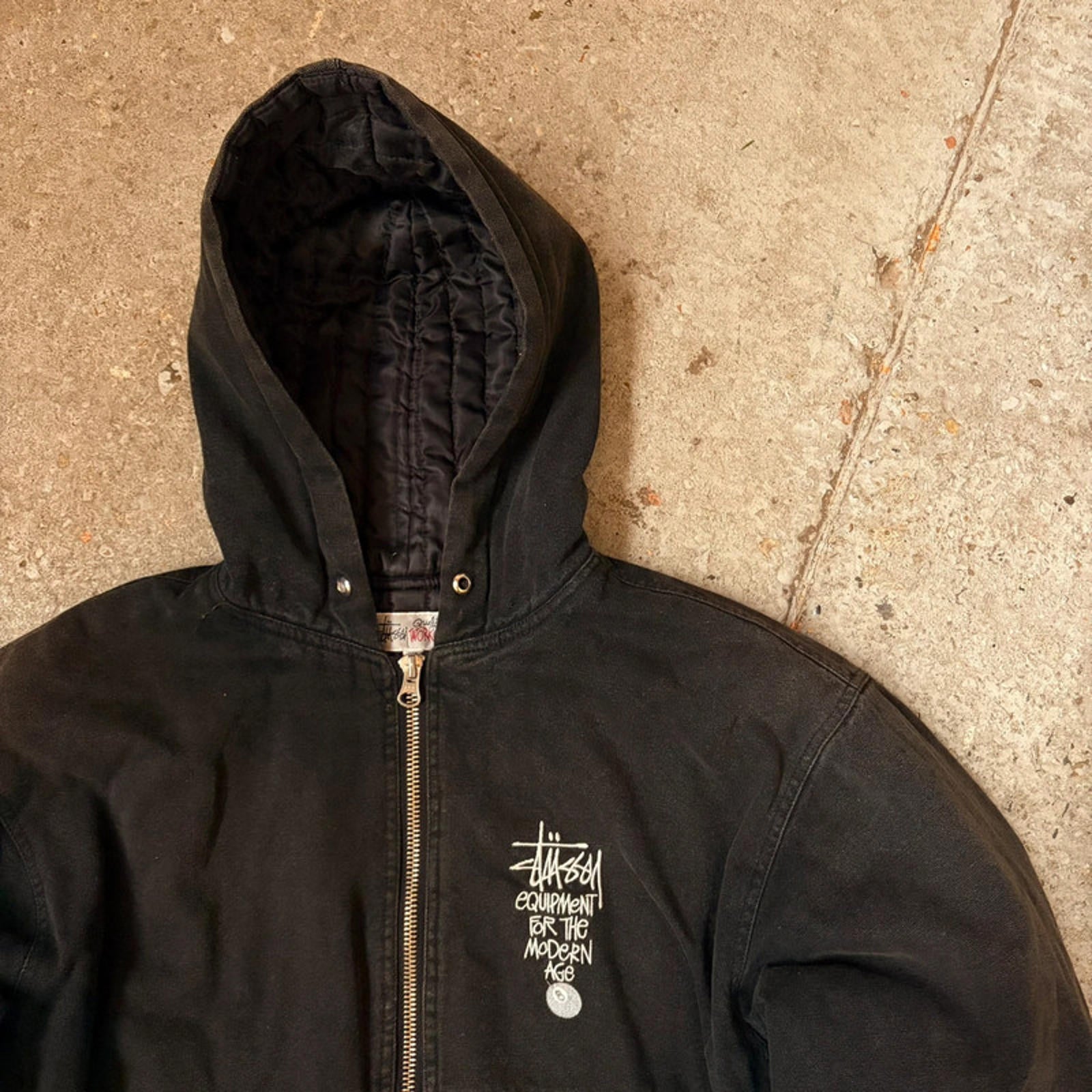 Stüssy Vintage Black Canvas Hooded Jacket - Size XXL (Fits Like XL)