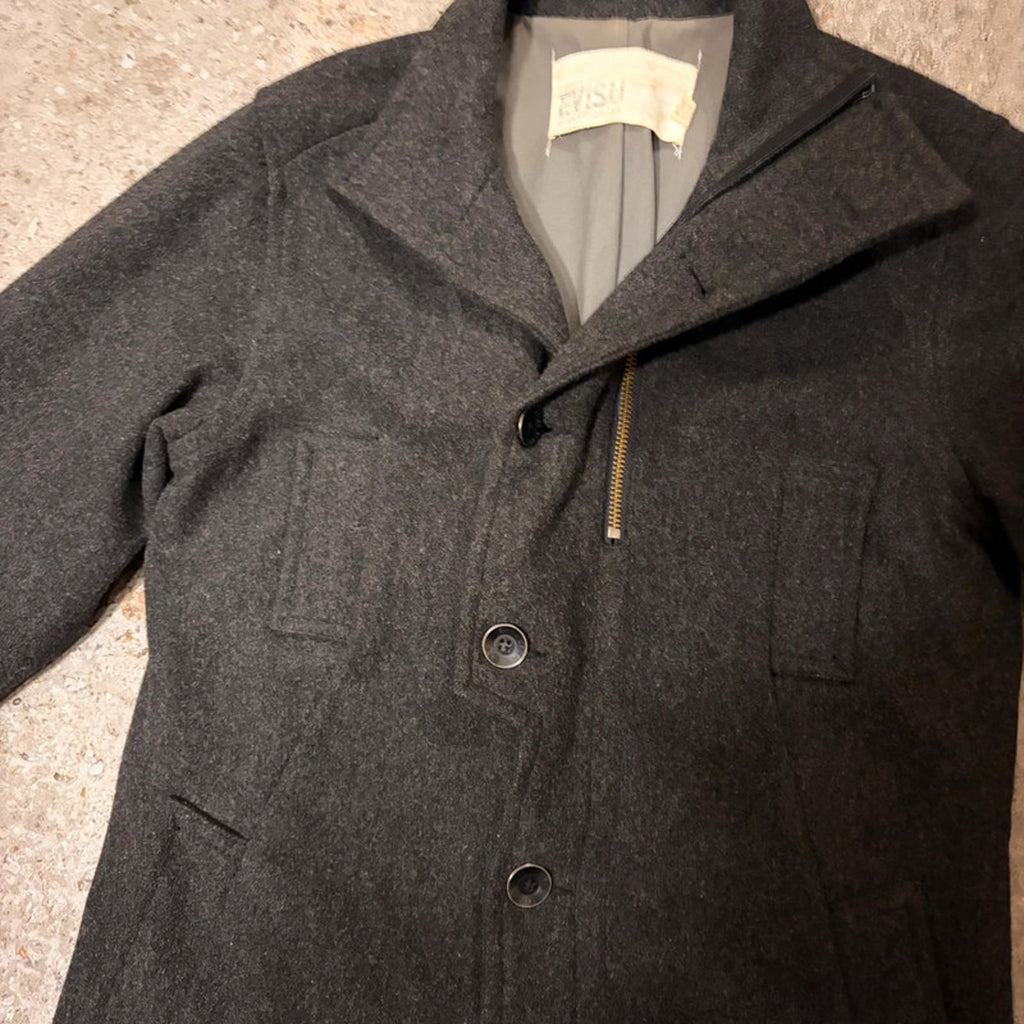 Evisu Vintage Wool Blend Overcoat / Car Coat - Dark Gray
