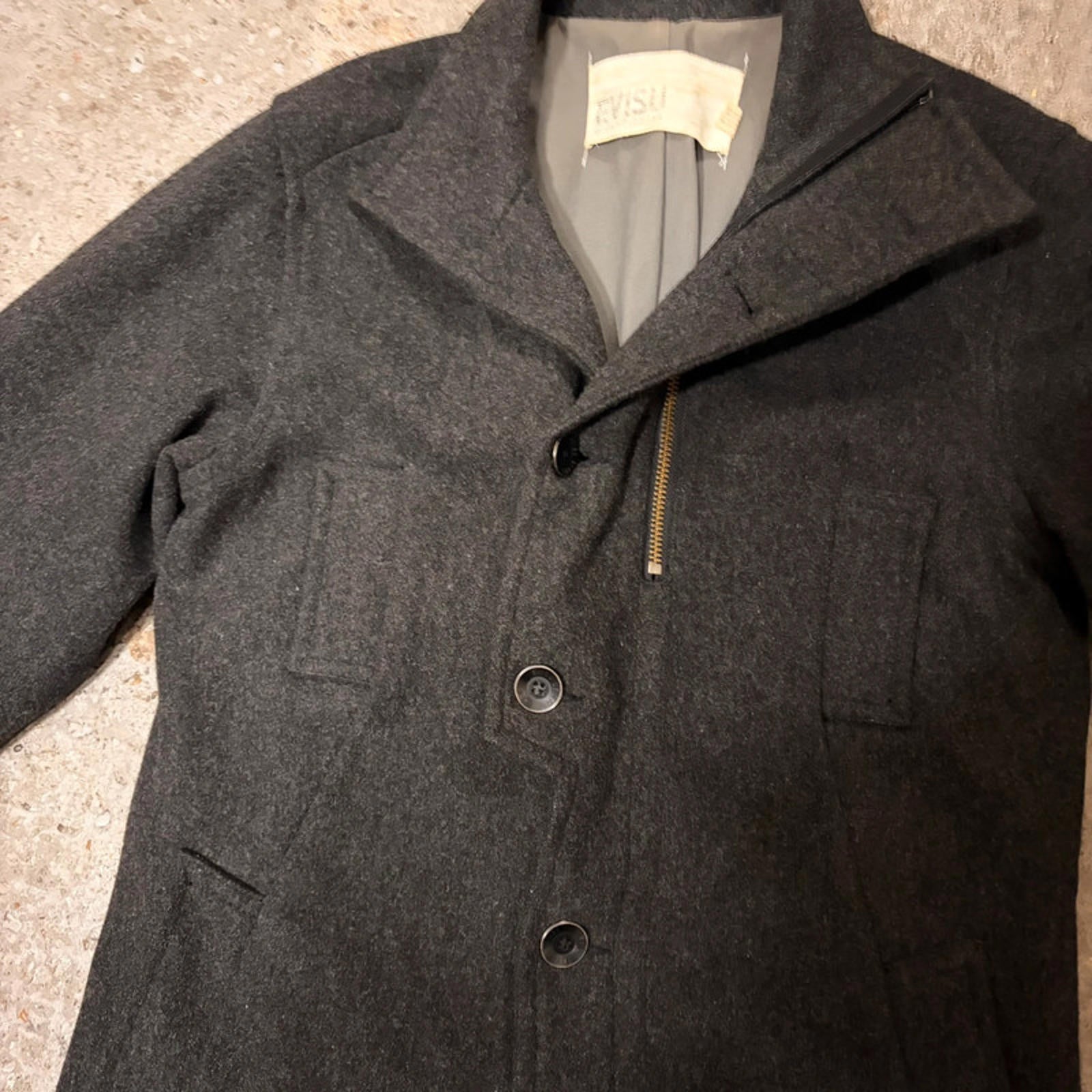 Evisu Vintage Wool Blend Overcoat / Car Coat - Dark Gray