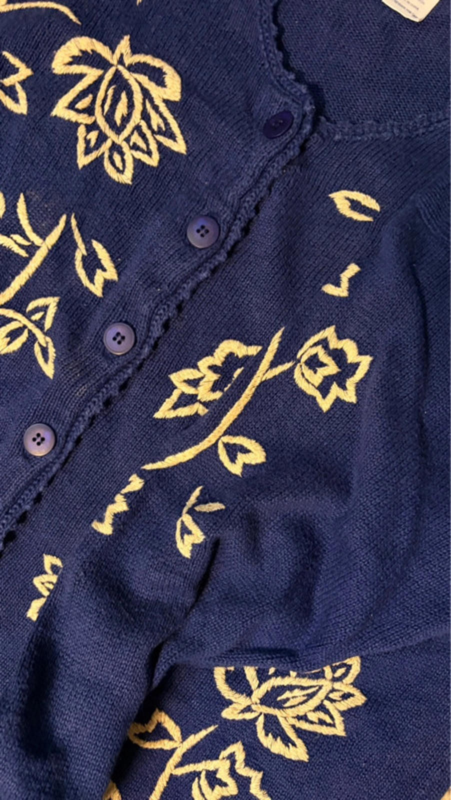 Vintage Pendleton Embroidered Cardigan - Navy Blue Floral Knit