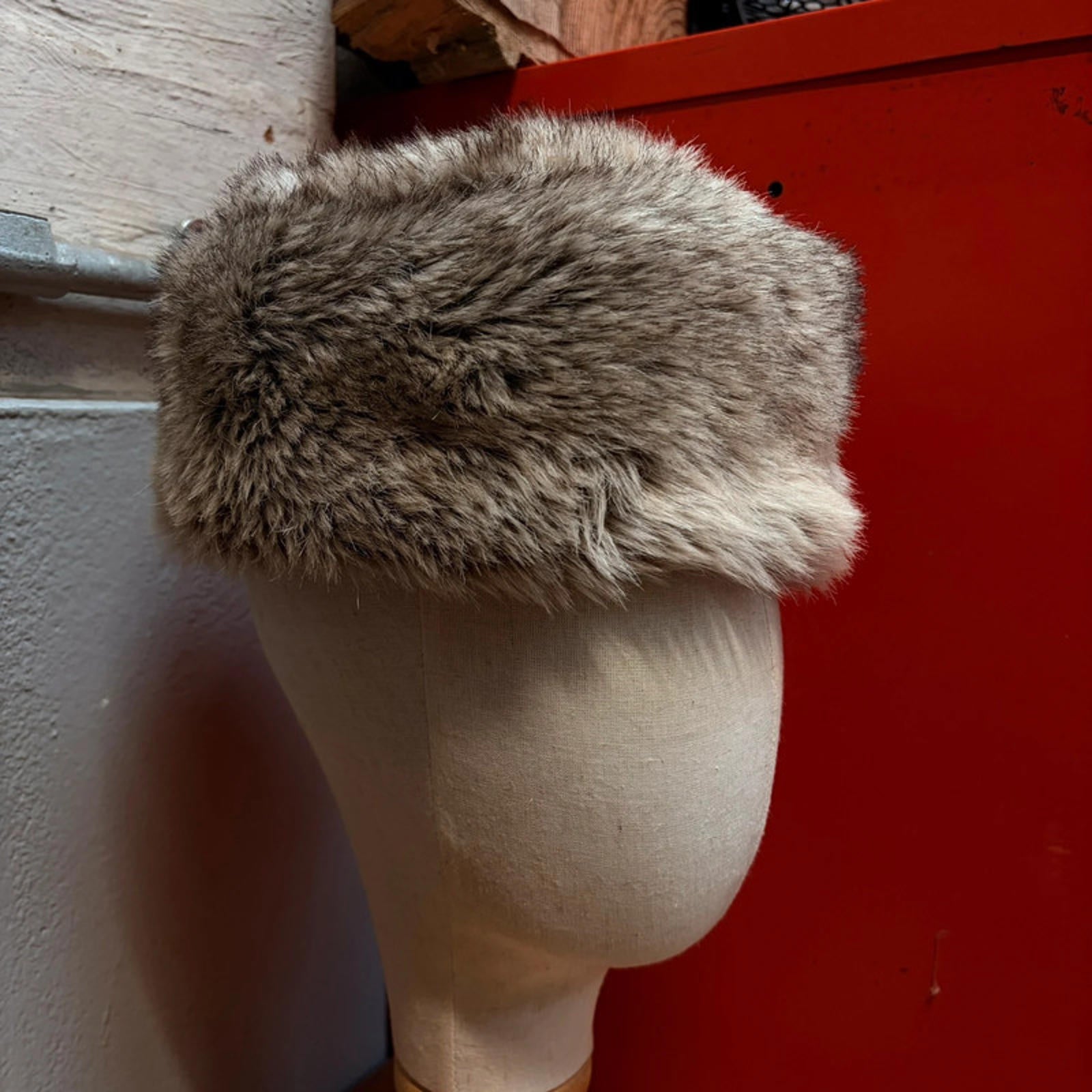 Vintage Faux Fur Trapper Hat / Russian Style Cap - Gray/Brown