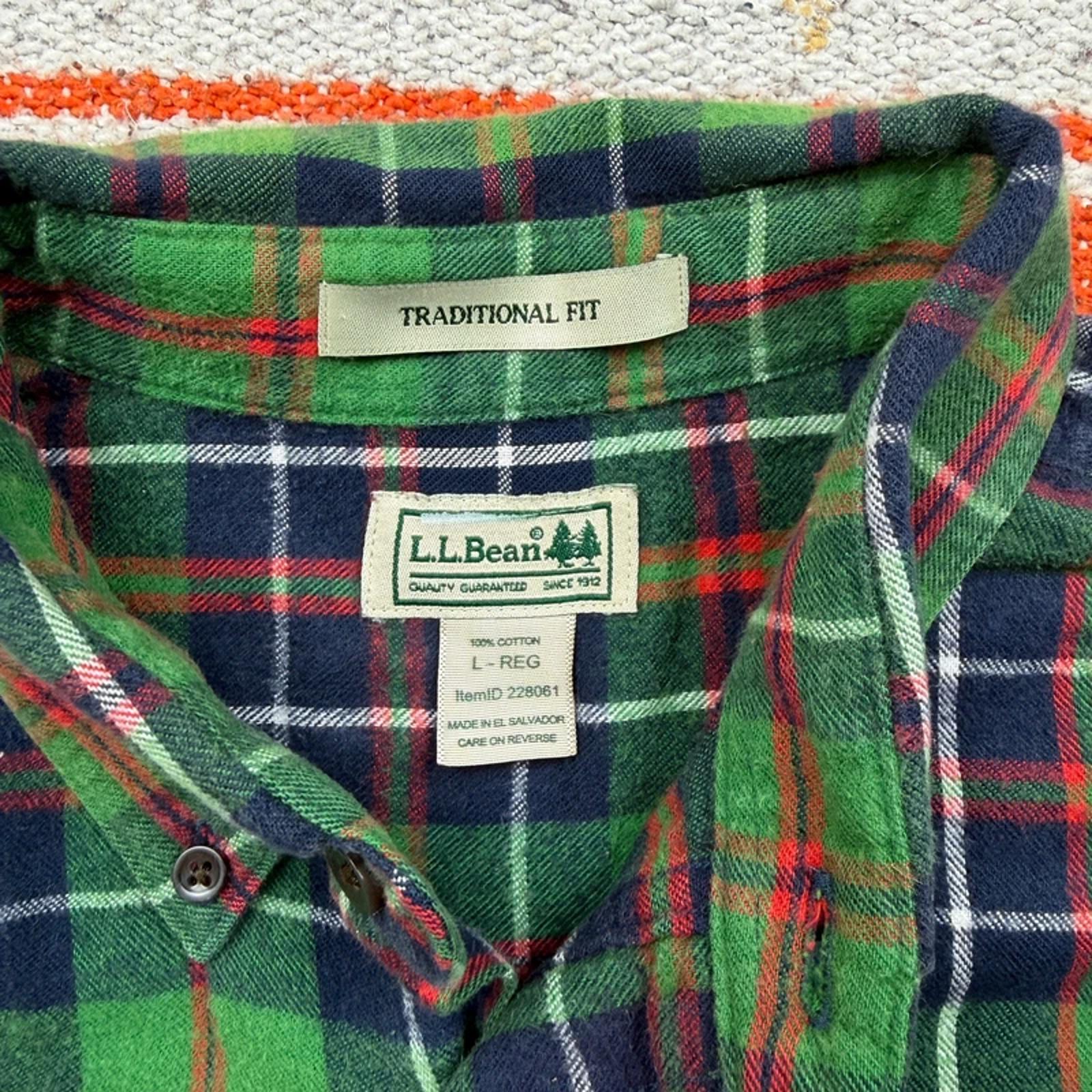 L.L. Bean Scotch Plaid Flannel Shirt - Bright Green & Navy - Size L