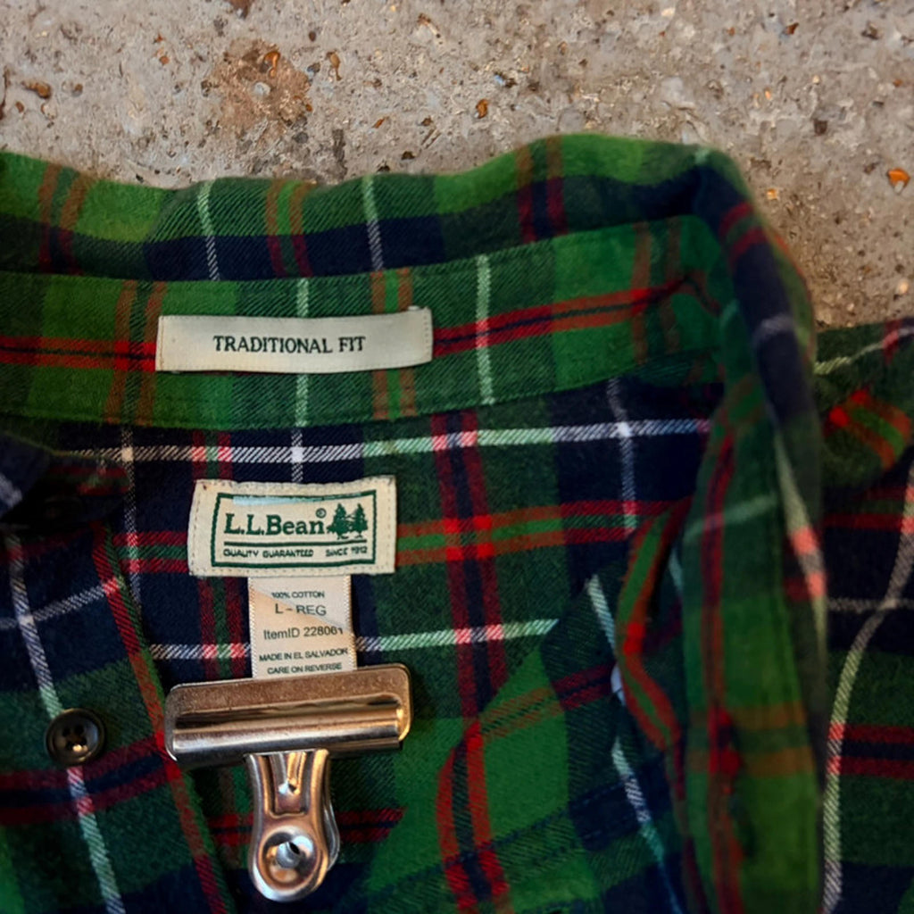 L.L.Bean Flannel Shirt - Green/Navy Tartan Plaid