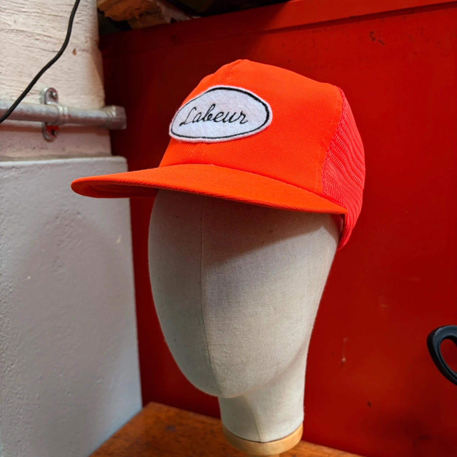 Labeur Vintage Upcycled Cap - Safety Orange Mesh Trucker