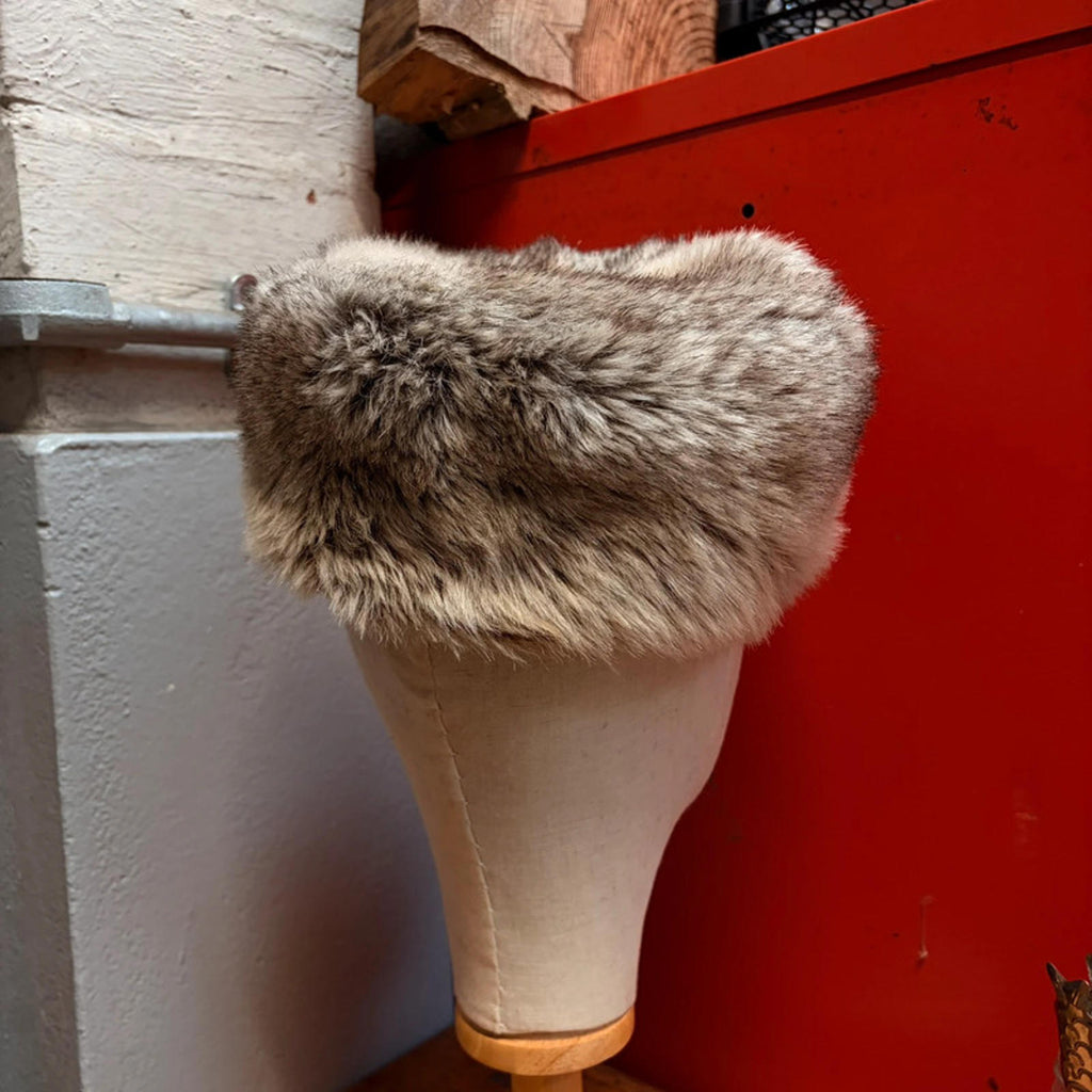 Vintage Faux Fur Trapper Hat / Russian Style Cap - Gray/Brown