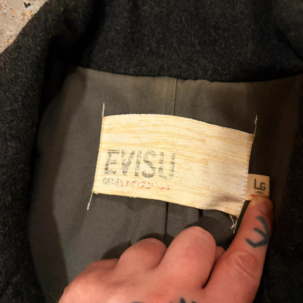 Evisu Vintage Wool Blend Overcoat / Car Coat - Dark Gray