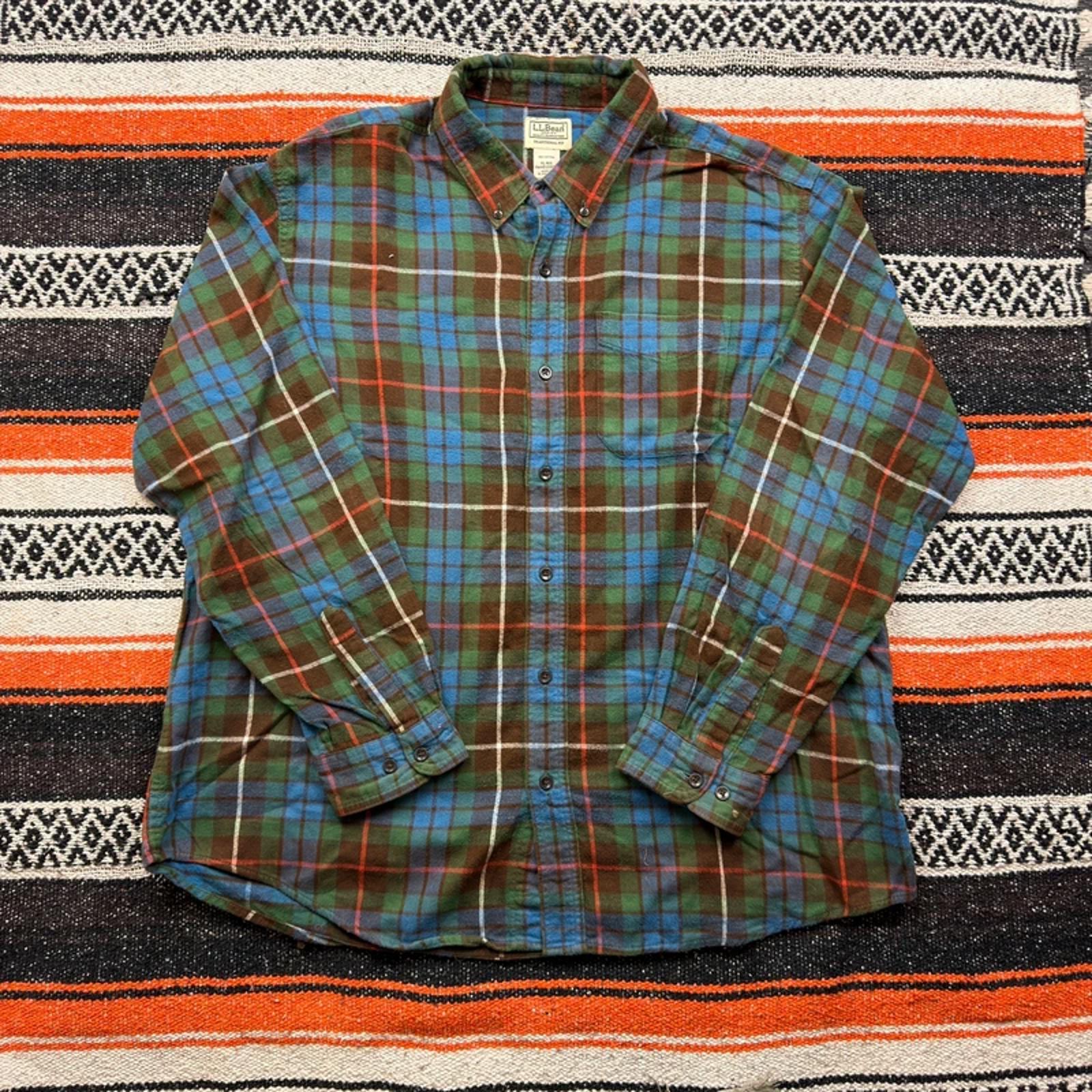 L.L. Bean Traditional Fit Scotch Plaid Flannel - Green/Blue/Brown