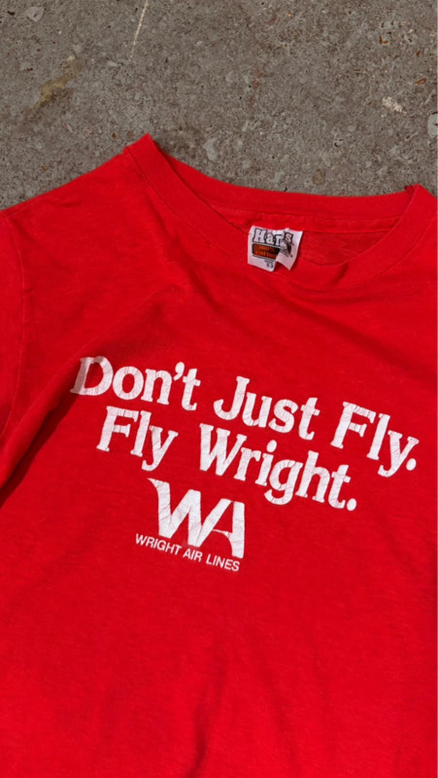 Vintage Hanes "Don't Just Fly. Fly Wright" Air Lines Baby Tee T-Shirt