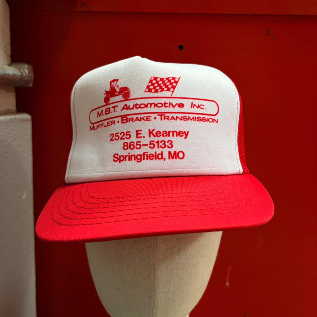 True Vintage 80s Red & White Trucker Hat - M.B.T. Automotive Springfield, MO