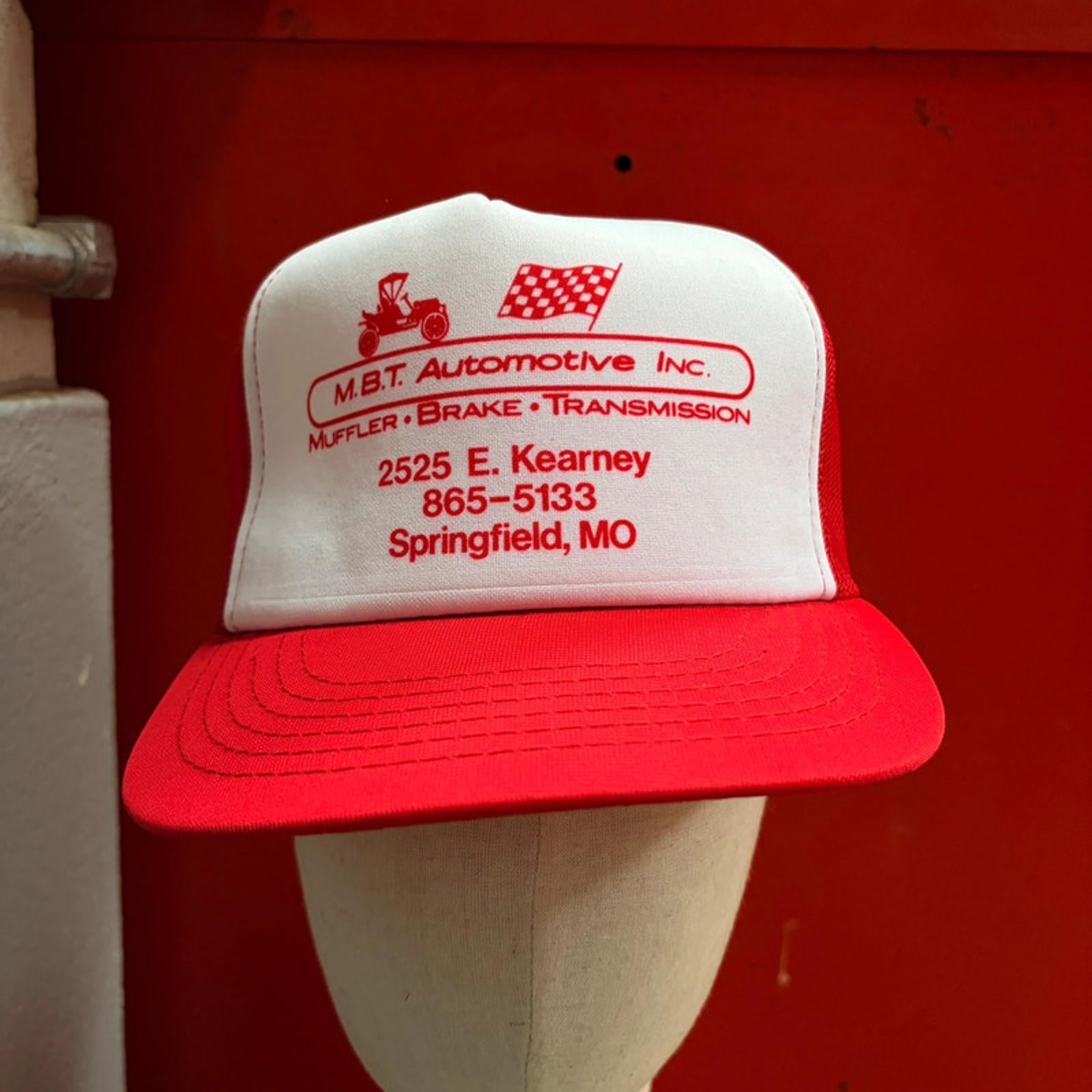 True Vintage 80s Red & White Trucker Hat - M.B.T. Automotive Springfield, MO