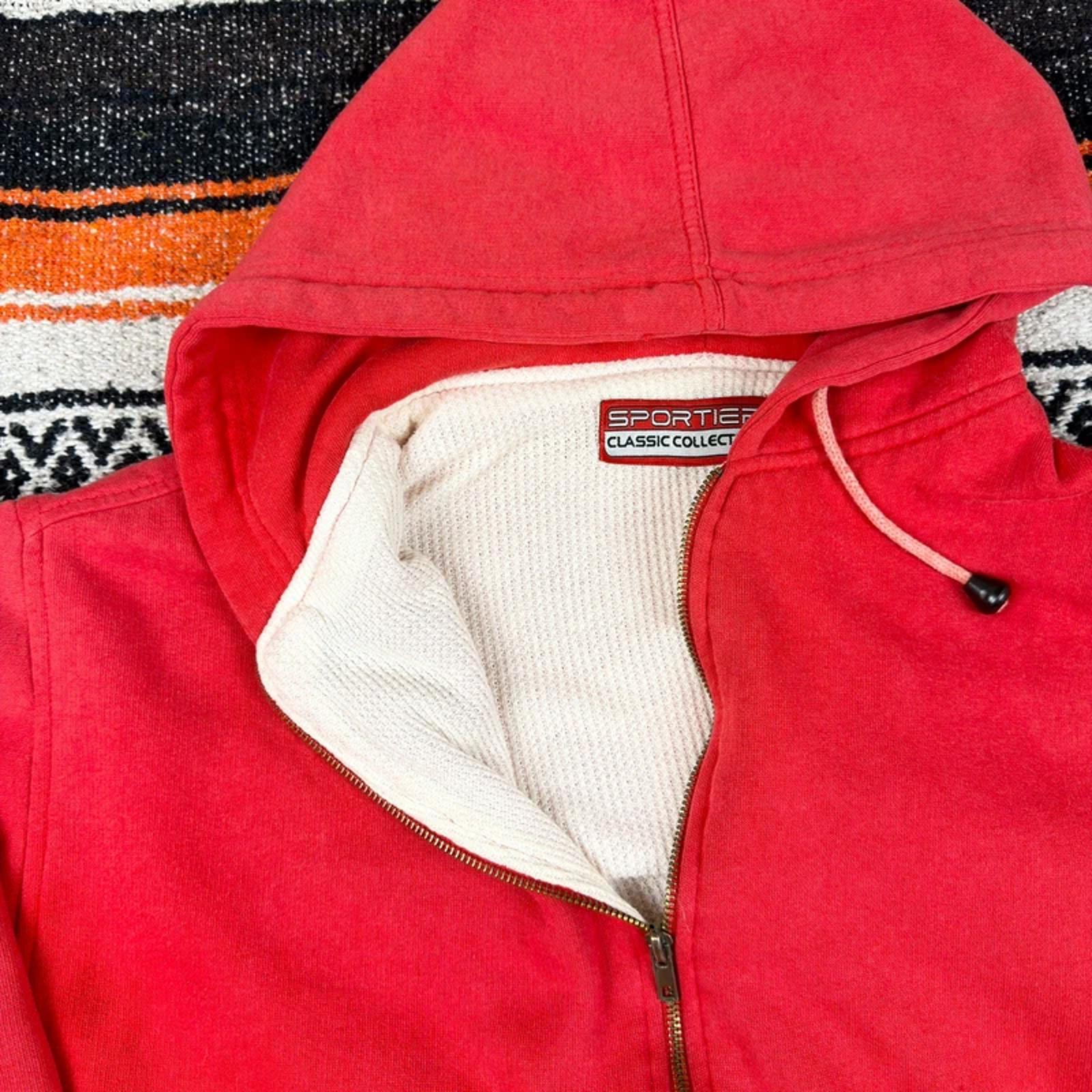 90s Vintage Red Waffle Thermal Sunfaded Lined Zip-Up - Heavyweight - Size M