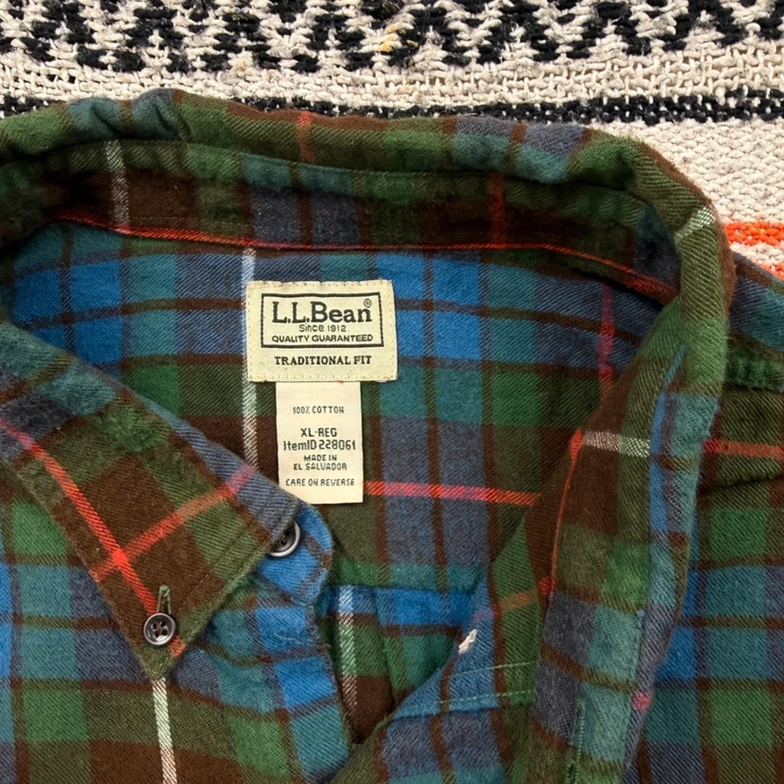 L.L. Bean Traditional Fit Scotch Plaid Flannel - Green/Blue/Brown