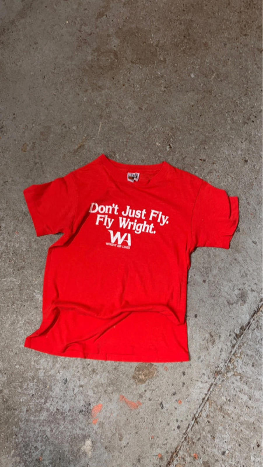 Vintage Hanes "Don't Just Fly. Fly Wright" Air Lines Baby Tee T-Shirt