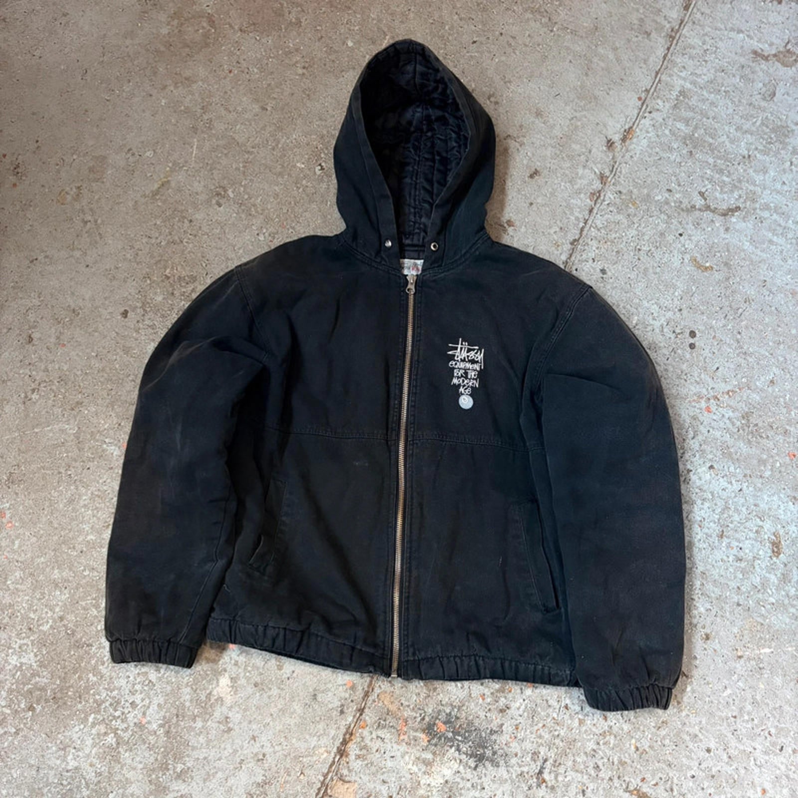 Stüssy Vintage Black Canvas Hooded Jacket - Size XXL (Fits Like XL)