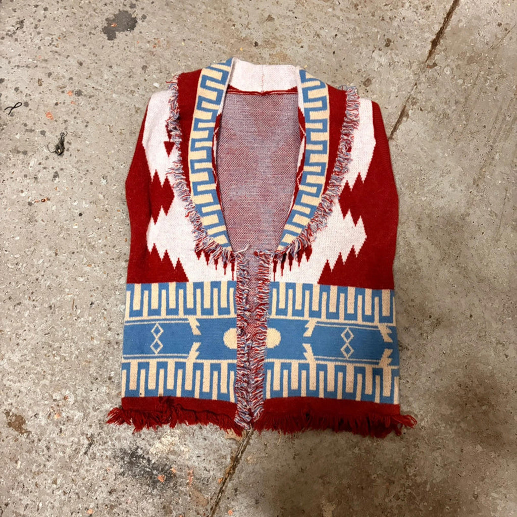 Vintage Fringed Woven Vest - Aztec / Southwestern Knitwear