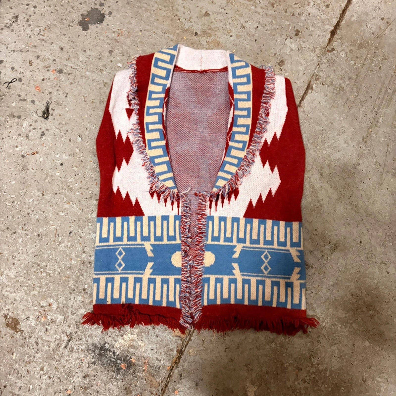 Vintage Fringed Woven Vest - Aztec / Southwestern Knitwear