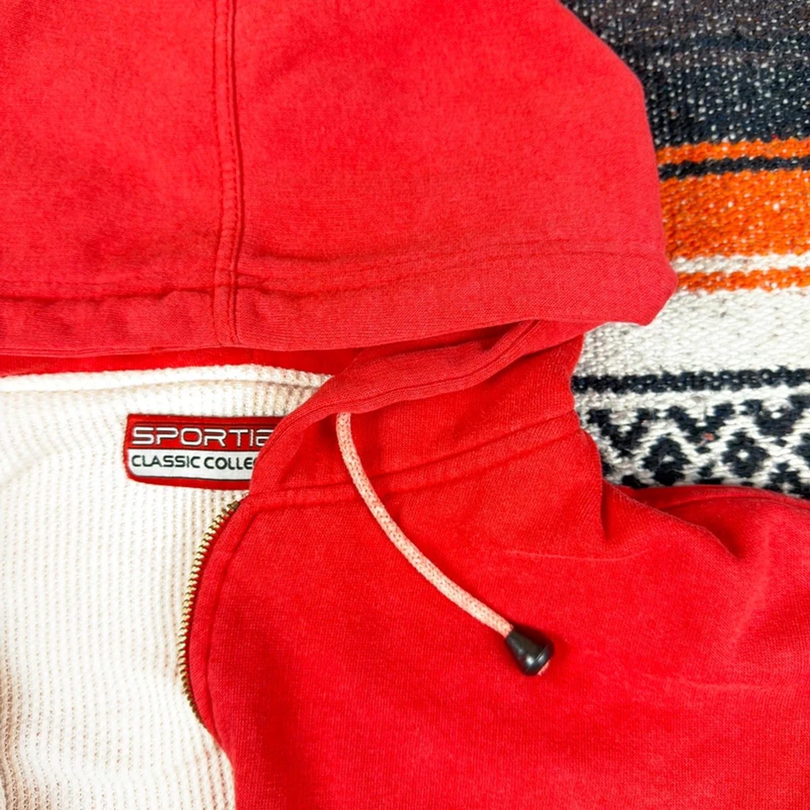 90s Vintage Red Waffle Thermal Sunfaded Lined Zip-Up - Heavyweight - Size M