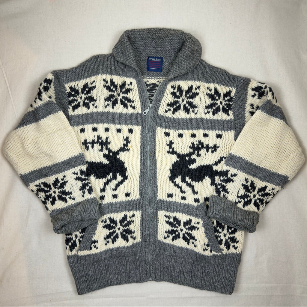 Horizon Dream - Cowichan Full-Zip Knit Sweater - Gray/White (Large)