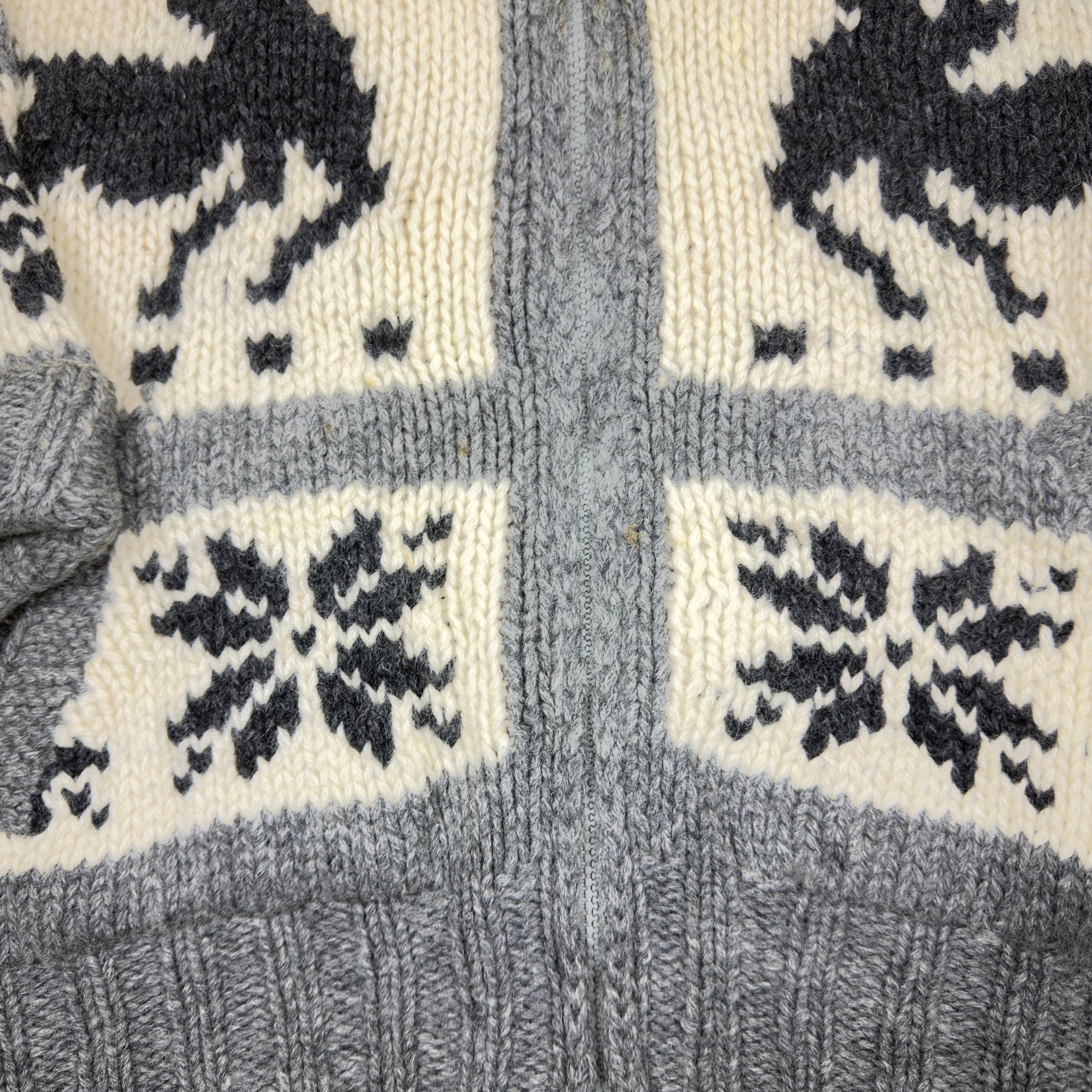 Horizon Dream - Cowichan Full-Zip Knit Sweater - Gray/White (Large)