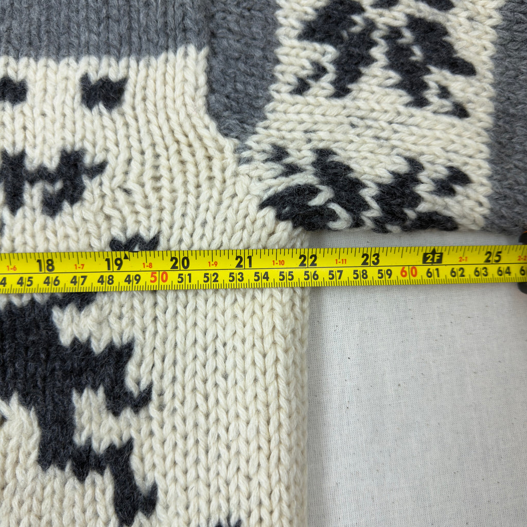 Horizon Dream - Cowichan Full-Zip Knit Sweater - Gray/White (Large)