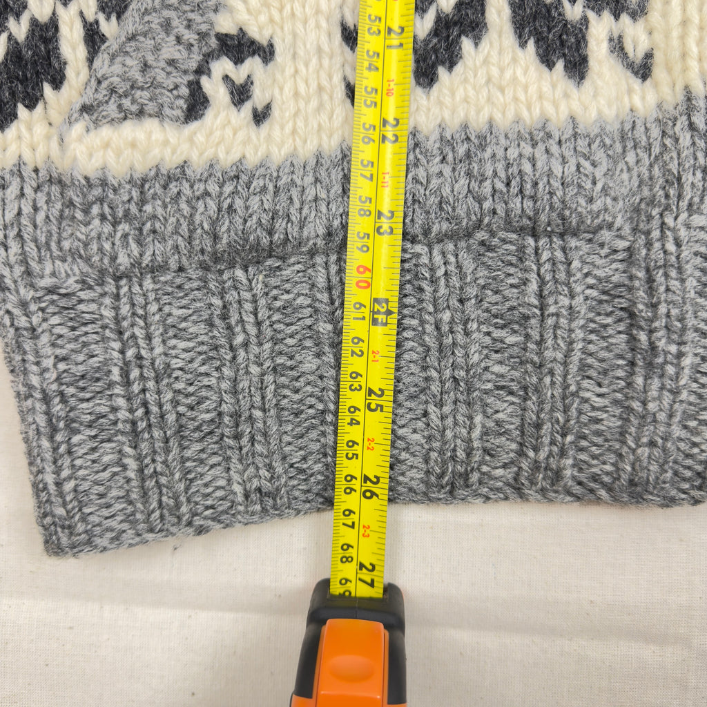 Horizon Dream - Cowichan Full-Zip Knit Sweater - Gray/White (Large)