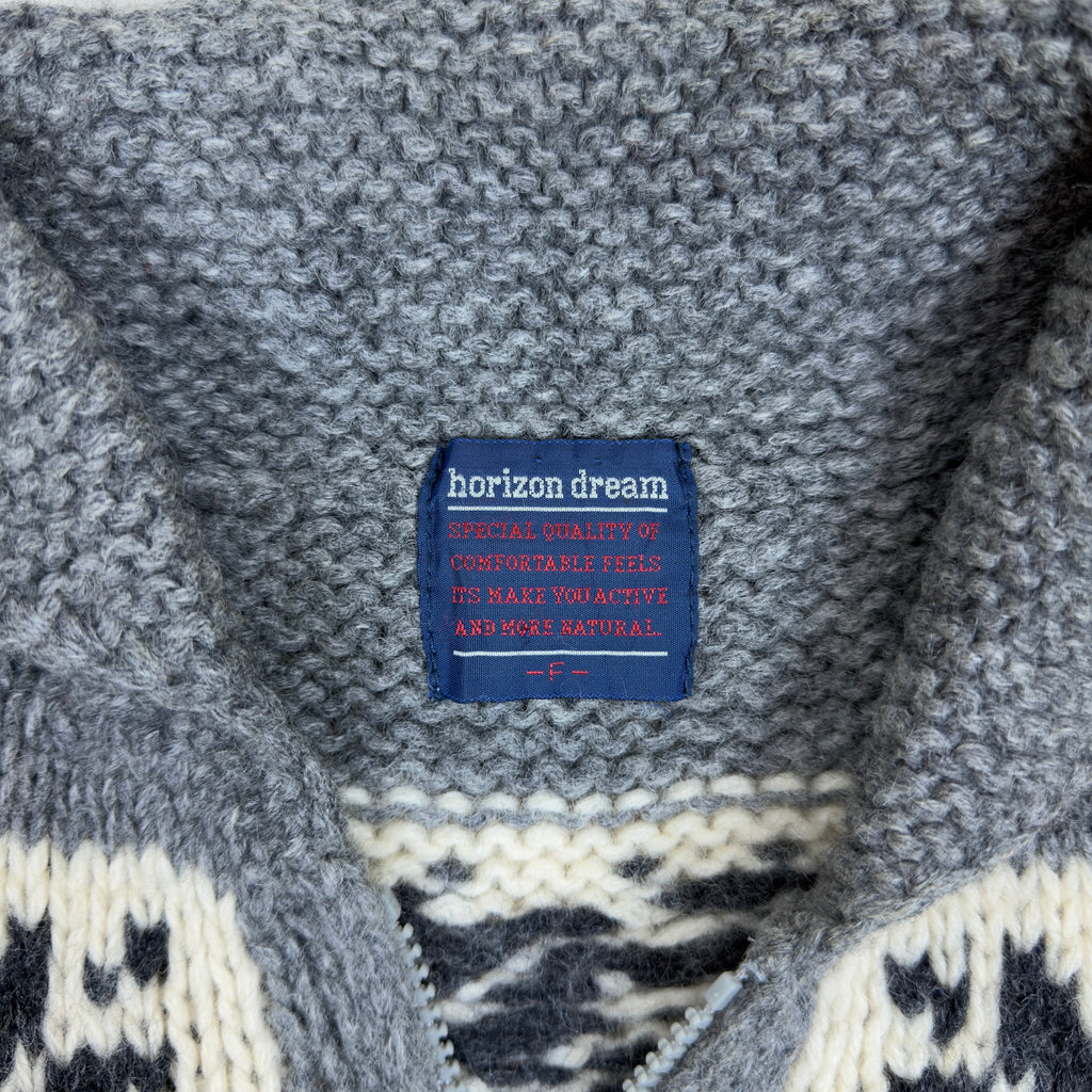 Horizon Dream - Cowichan Full-Zip Knit Sweater - Gray/White (Large)