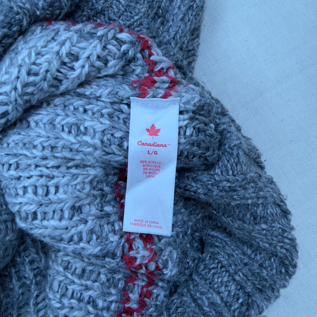 Canadiana - Cowichan Full-Zip Moose Sweater - Gray/Red (Large)