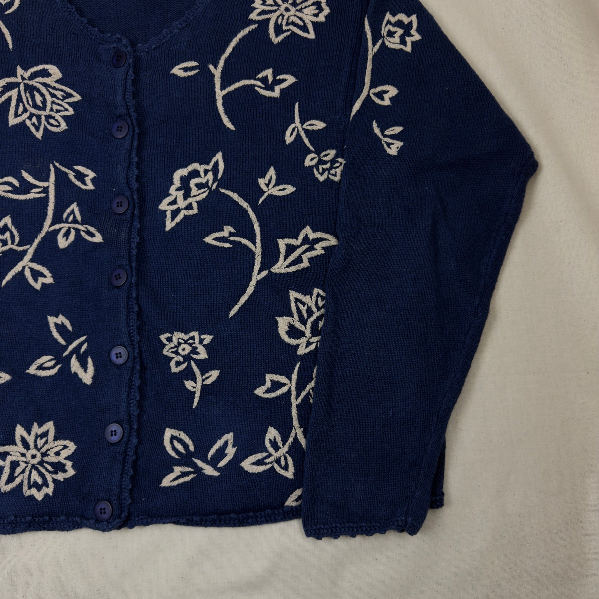 Pendleton - Classic Ramie/Cotton Floral Cardigan - Navy (L)