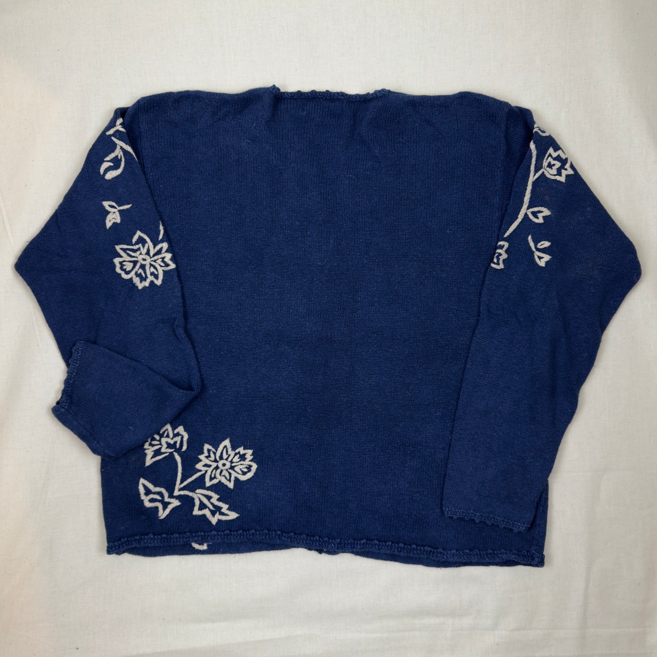 Pendleton - Classic Ramie/Cotton Floral Cardigan - Navy (L)