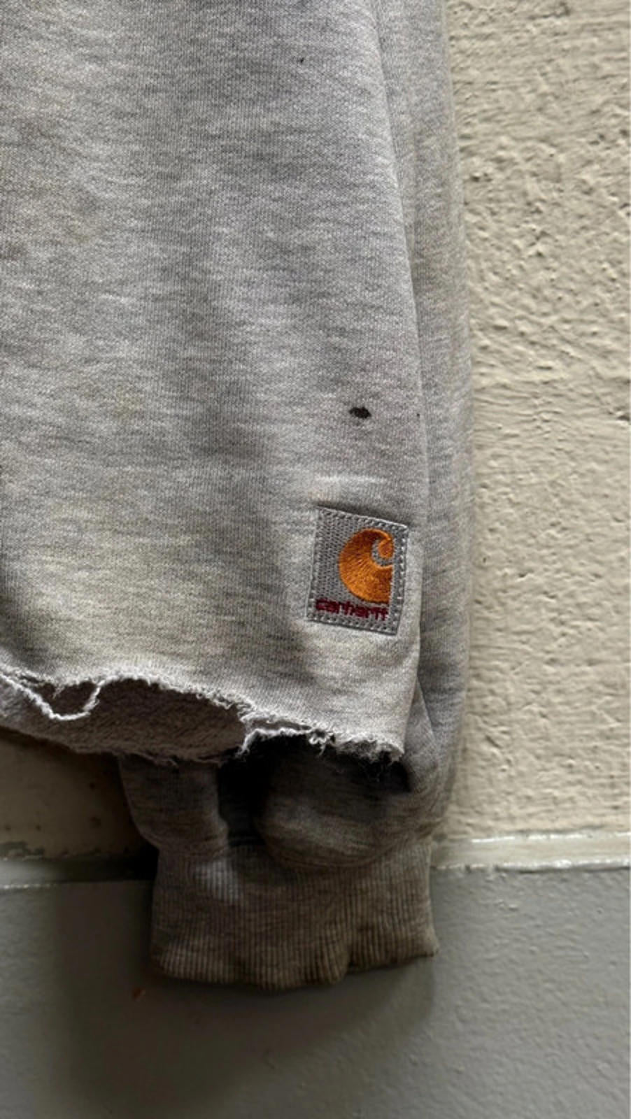 distressed and cropped boxy carhartt blank sweater