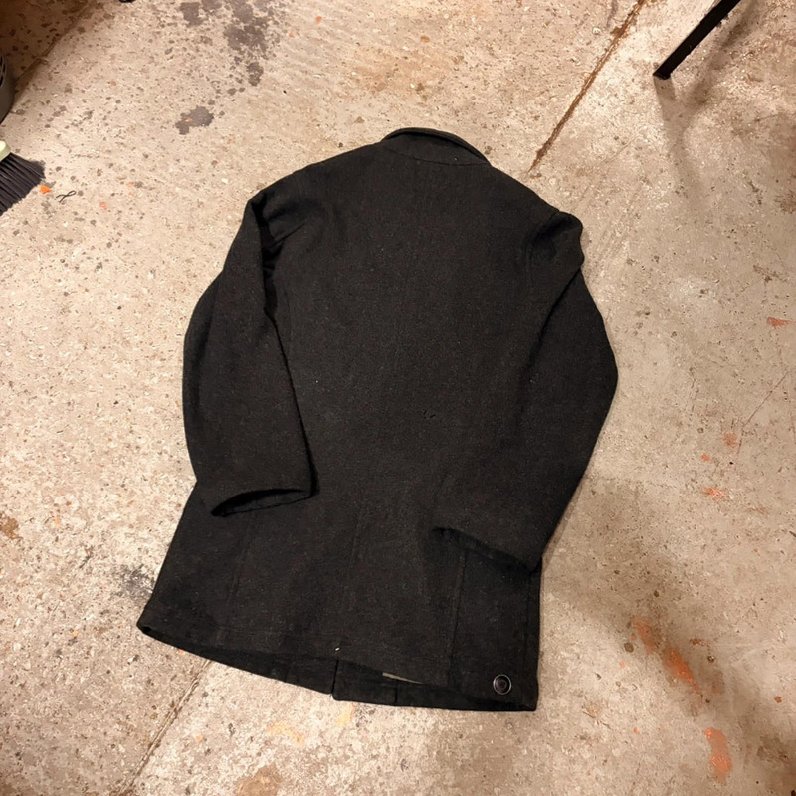 Evisu Vintage Wool Blend Overcoat / Car Coat - Dark Gray