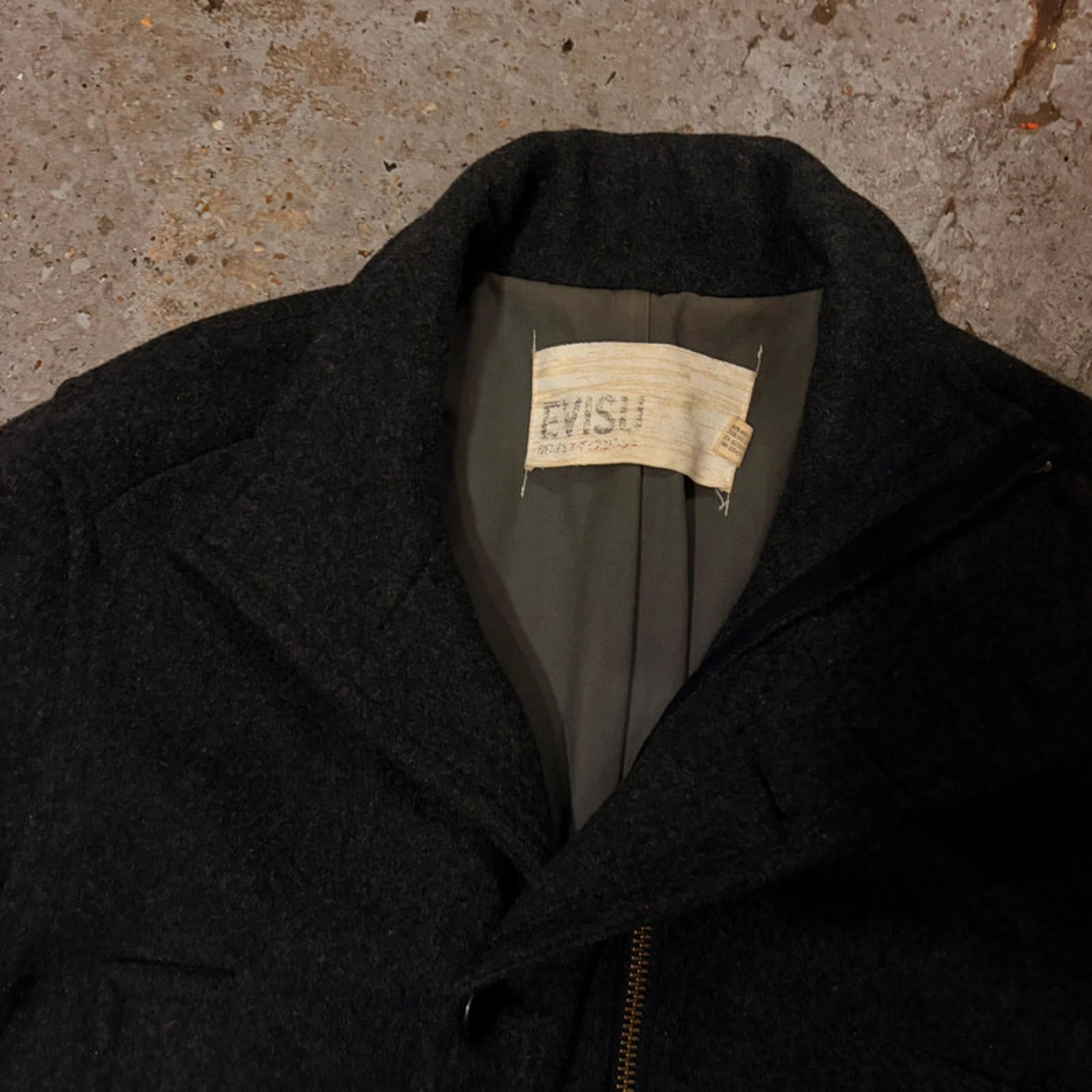 Evisu Vintage Wool Blend Overcoat / Car Coat - Dark Gray