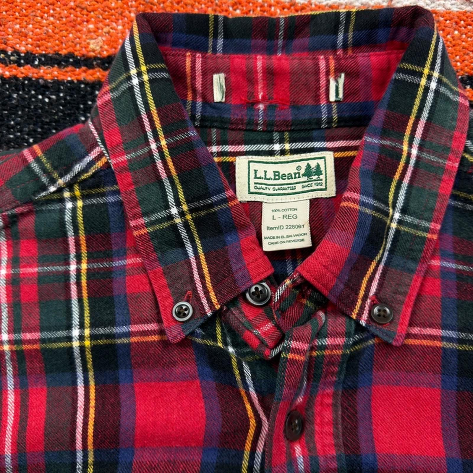 L.L. Bean Classic Red Scotch Plaid Flannel Shirt - Size L