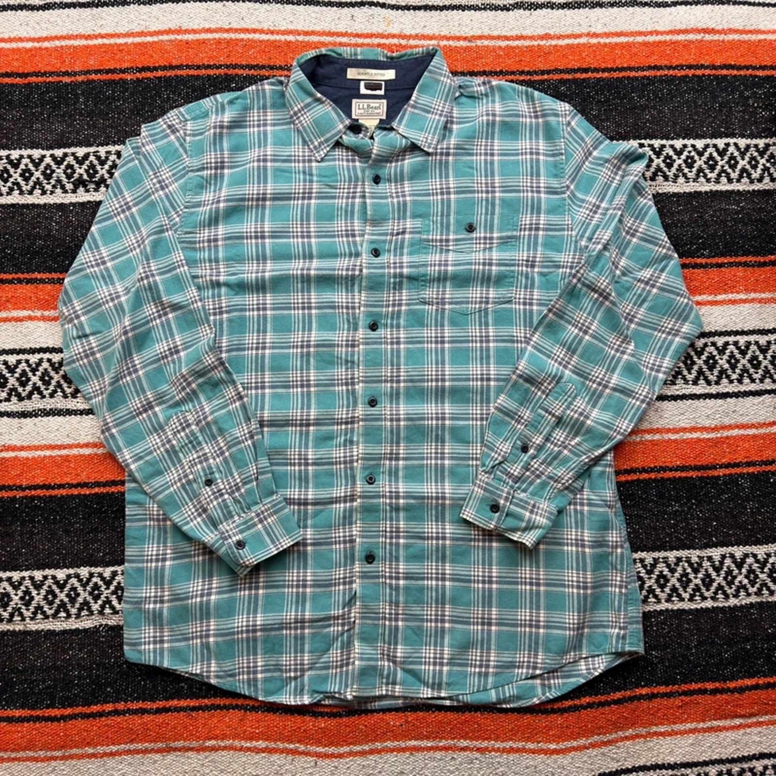 L.L. Bean Flannel Shirt - Teal & Navy Plaid - Size L