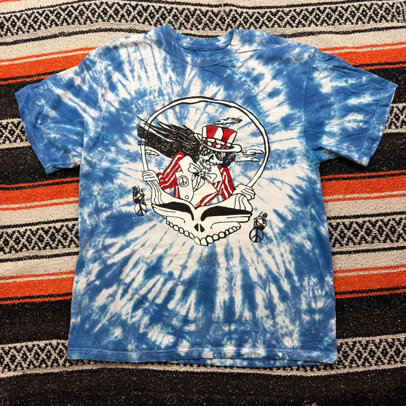 Grateful Dead Uncle Sam Skull Tie-Dye Shirt - Blue/White - Size Large