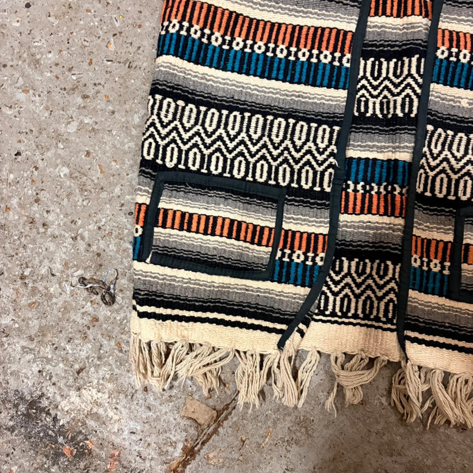 Vintage Serape Woven Vest - Aztec/Southwestern Pattern - Fringed