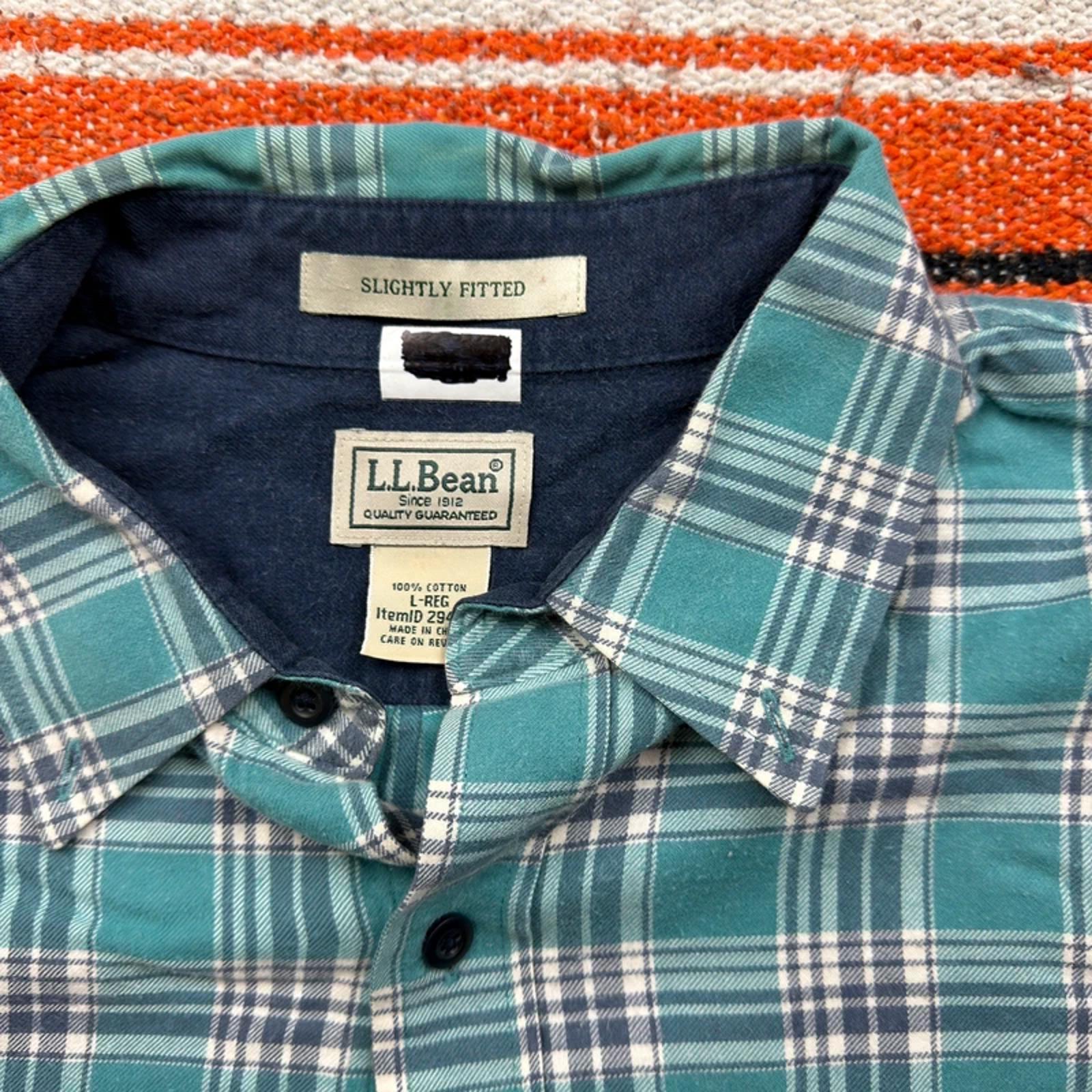 L.L. Bean Flannel Shirt - Teal & Navy Plaid - Size L