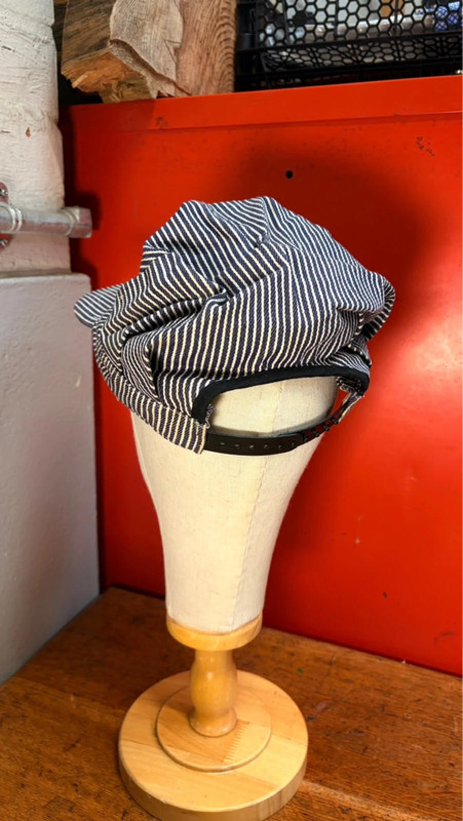 Unbranded Vintage Workwear Railroad Cap - Hickory Stripe Denim - Size Small