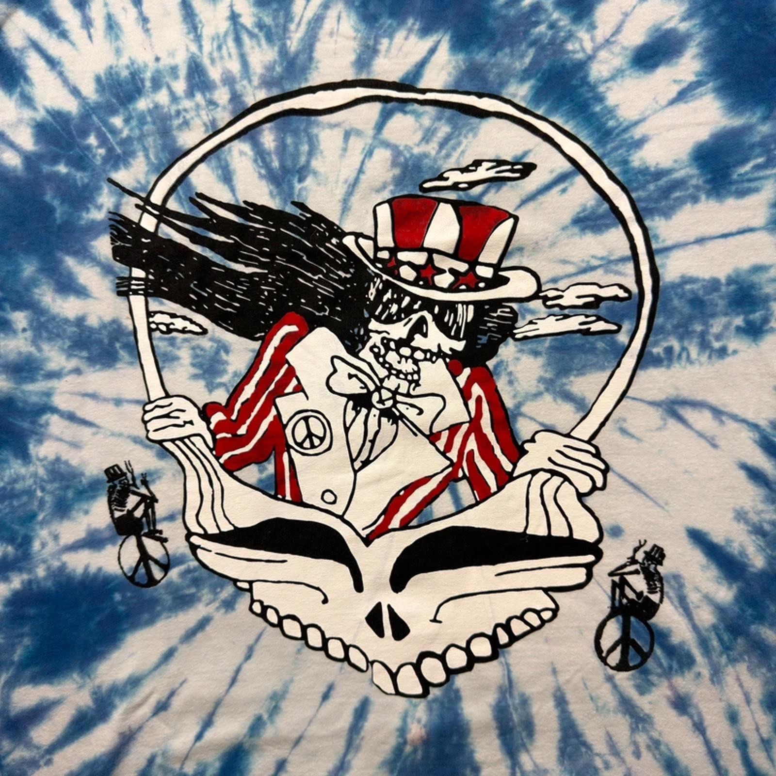 Grateful Dead Uncle Sam Skull Tie-Dye Shirt - Blue/White - Size Large