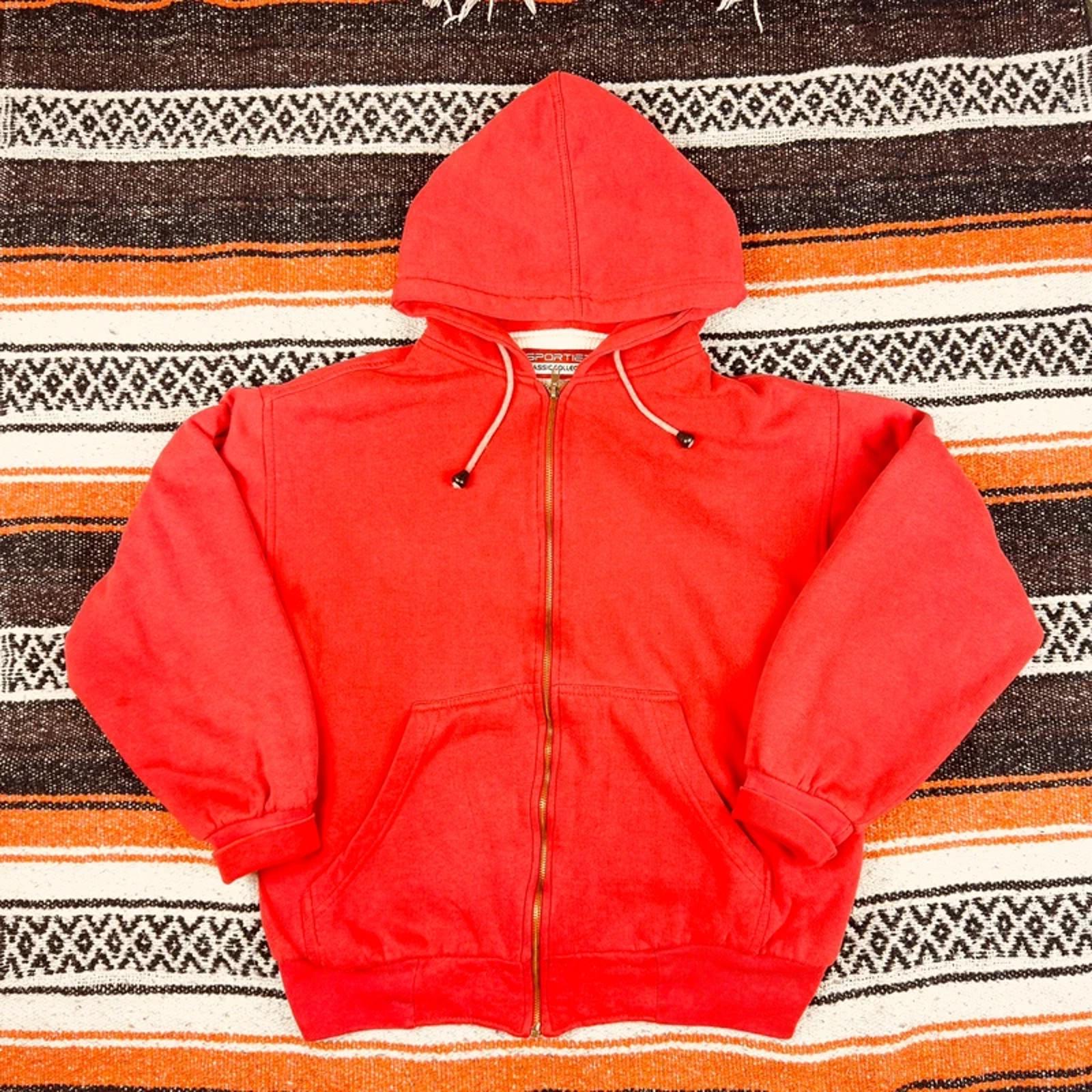 90s Vintage Red Waffle Thermal Sunfaded Lined Zip-Up - Heavyweight - Size M