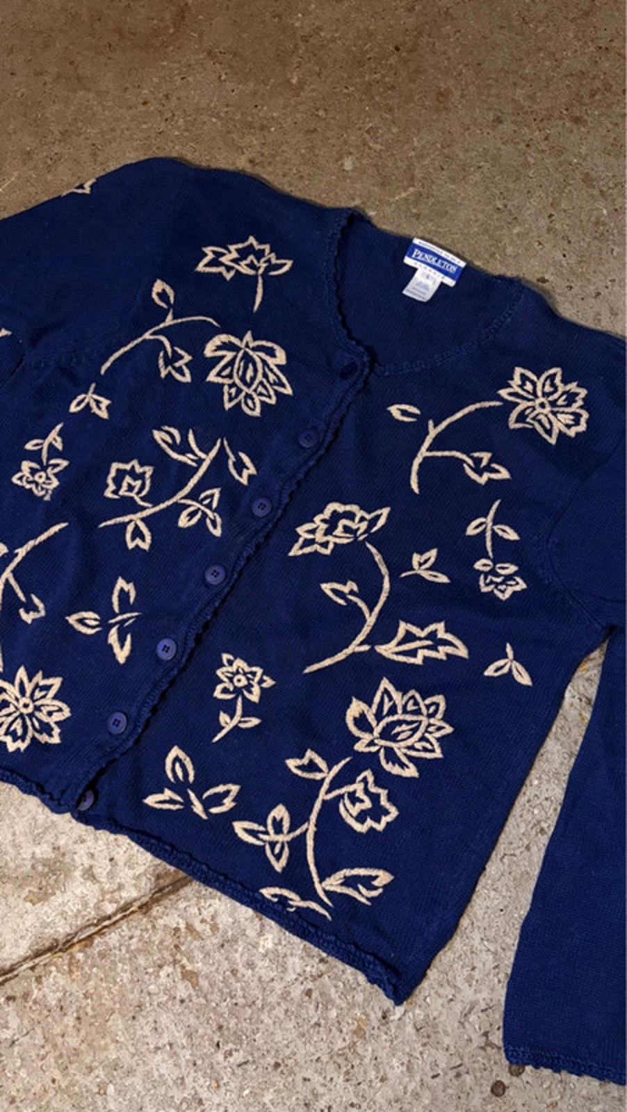 Vintage Pendleton Embroidered Cardigan - Navy Blue Floral Knit