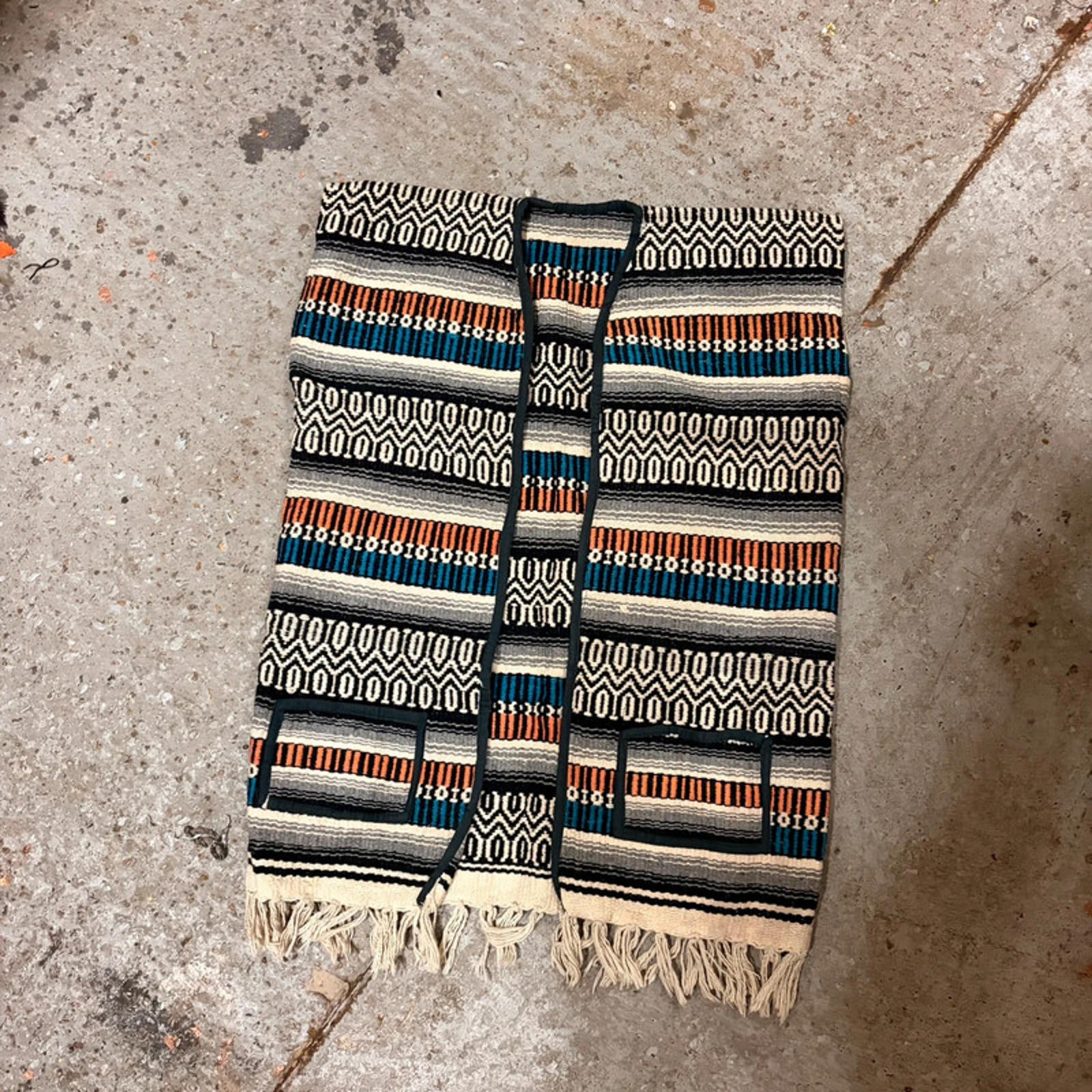 Vintage Serape Woven Vest - Aztec/Southwestern Pattern - Fringed