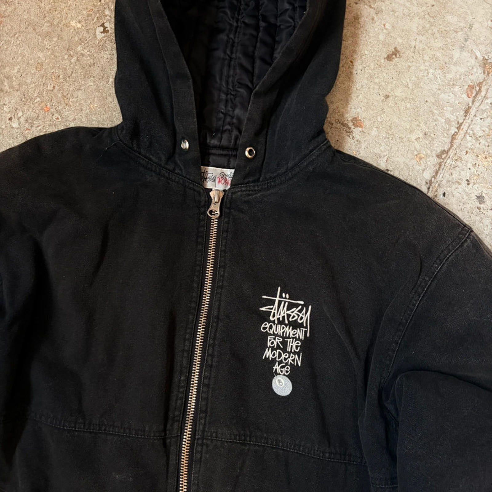 Stüssy Vintage Black Canvas Hooded Jacket - Size XXL (Fits Like XL)