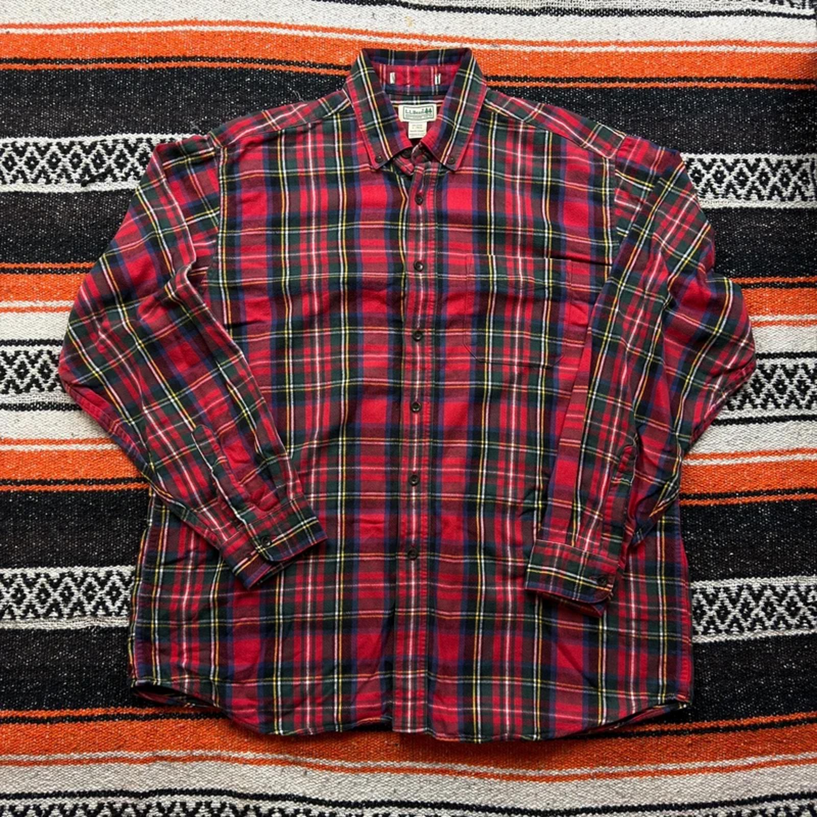 L.L. Bean Classic Red Scotch Plaid Flannel Shirt - Size L