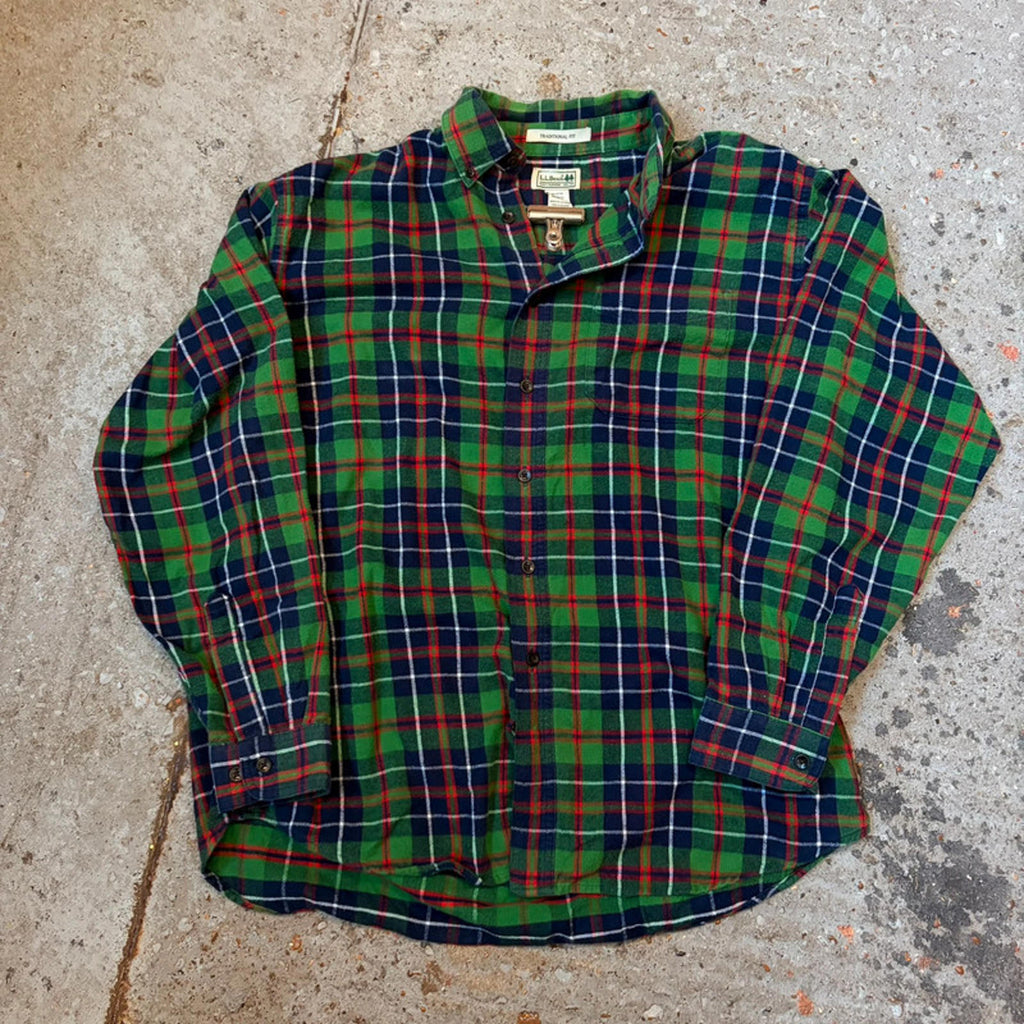 L.L.Bean Flannel Shirt - Green/Navy Tartan Plaid