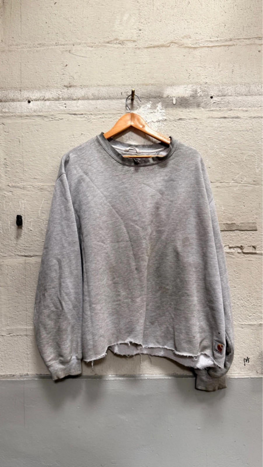 distressed and cropped boxy carhartt blank sweater