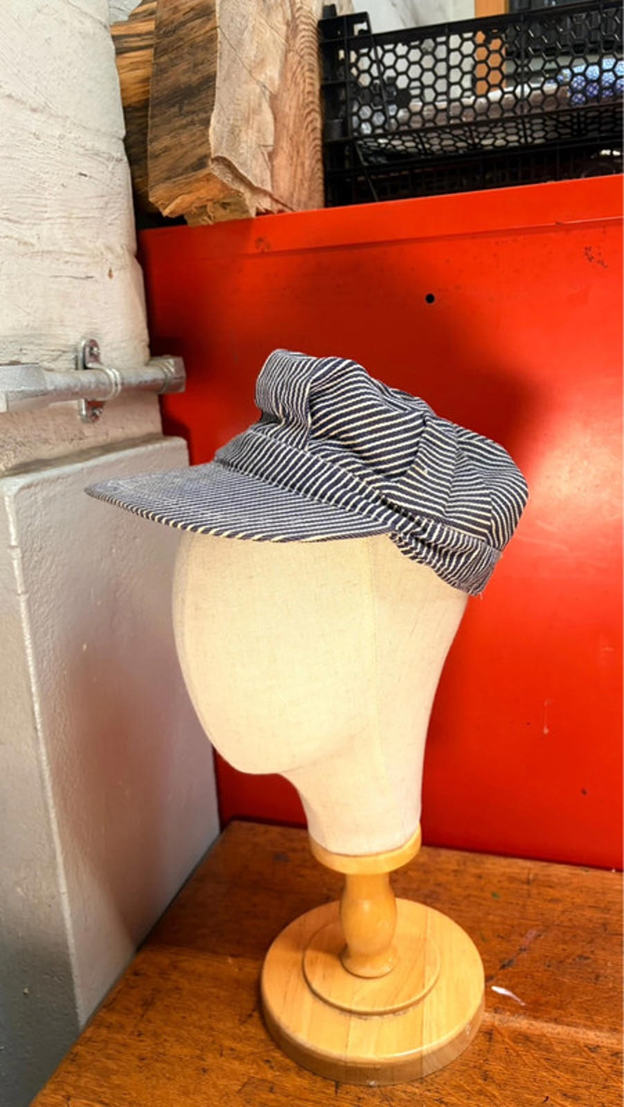 Unbranded Vintage Workwear Railroad Cap - Hickory Stripe Denim - Size Small