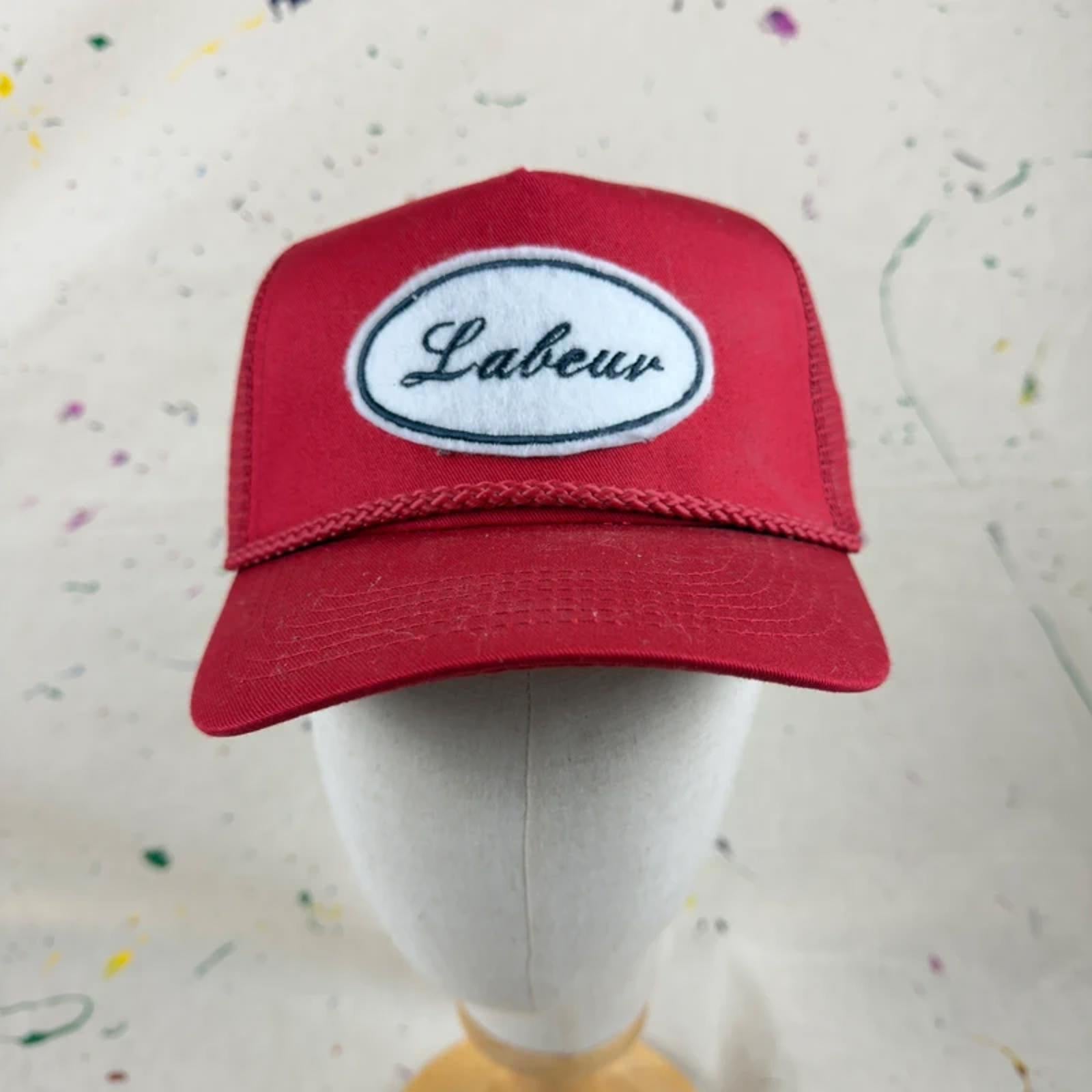 Maroon Labeur Patch Trucker Hat - Rope Detail - Mesh Back